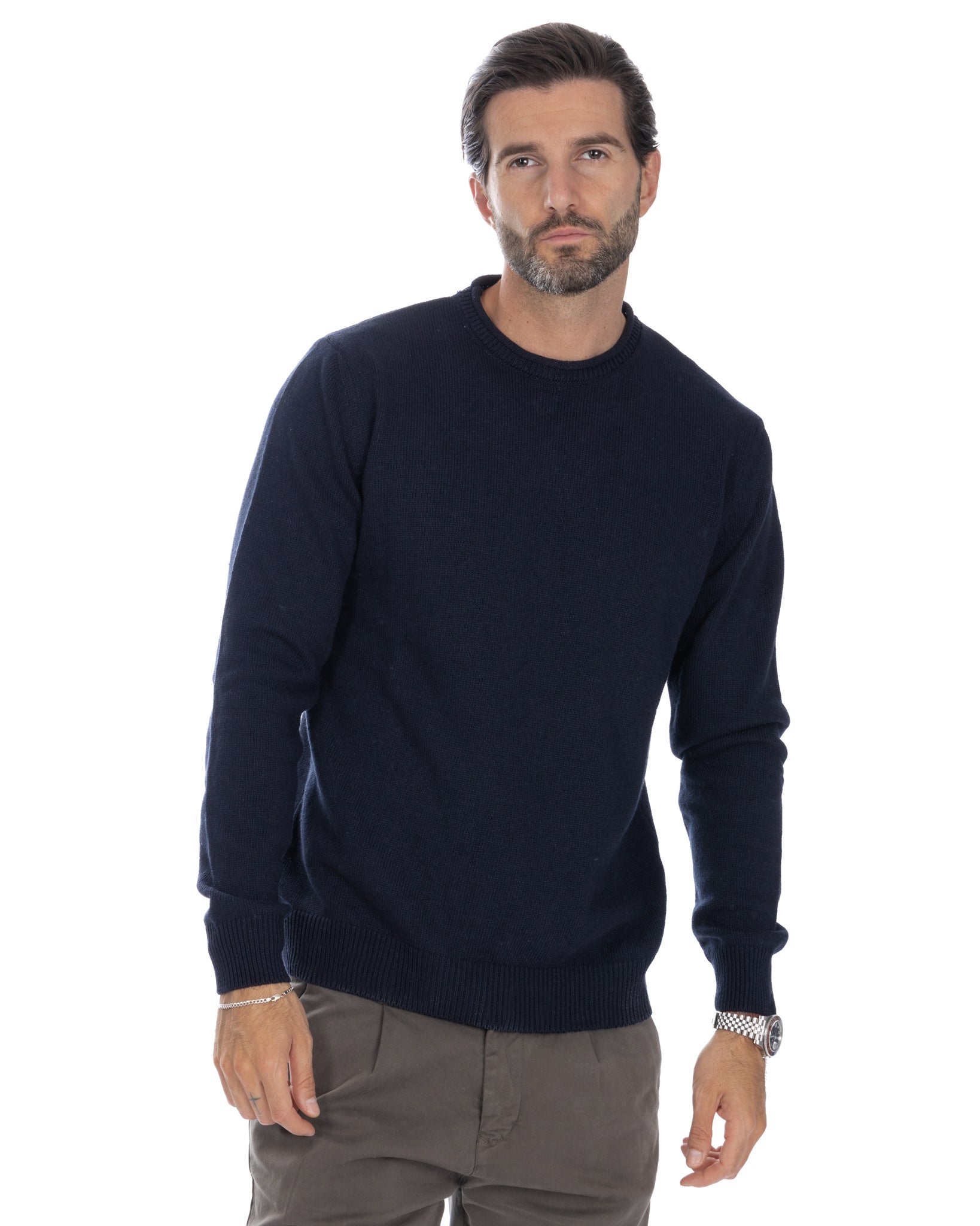 Adak - pull col rond bleu