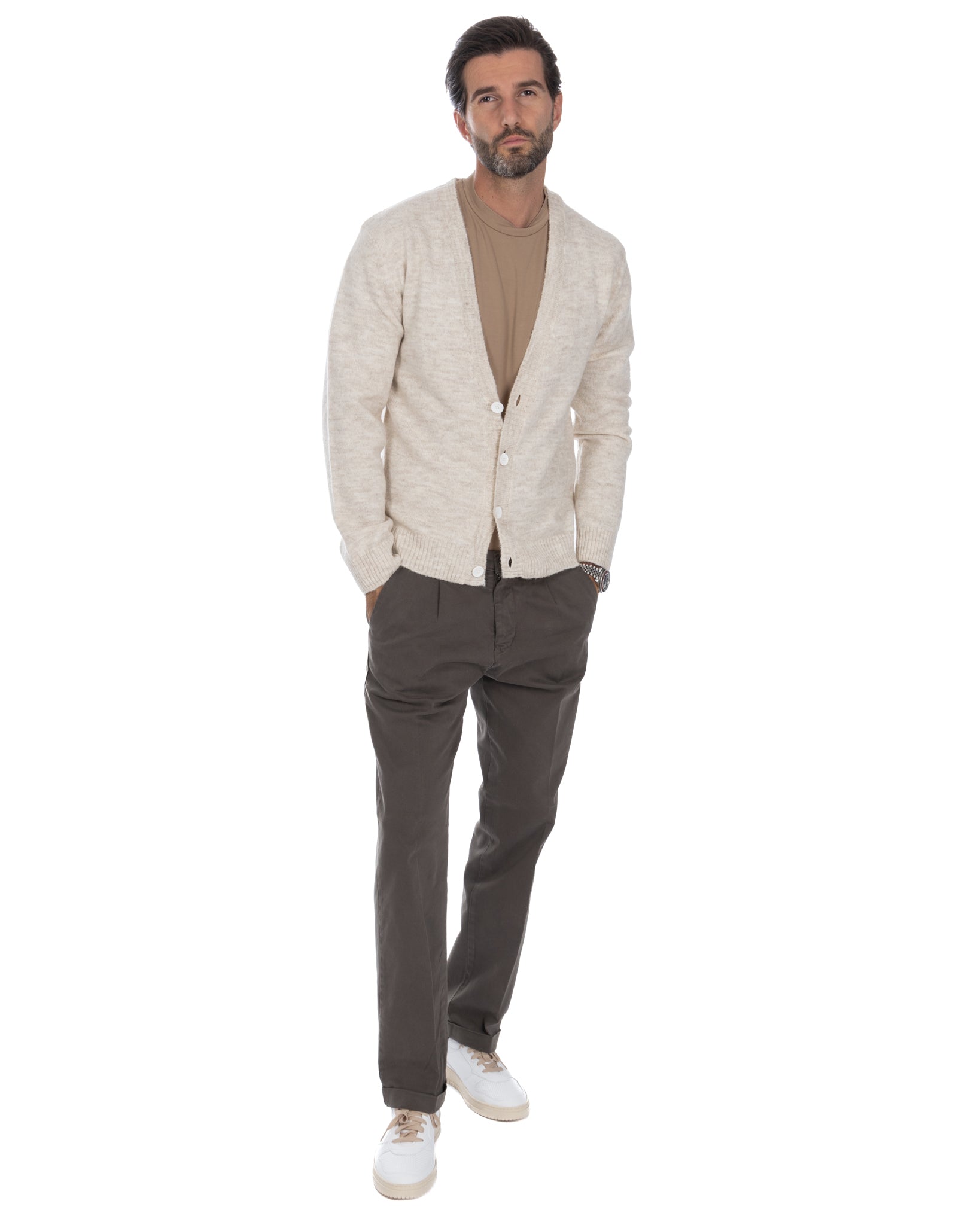 Ryan - cardigan beige à épaules tombantes