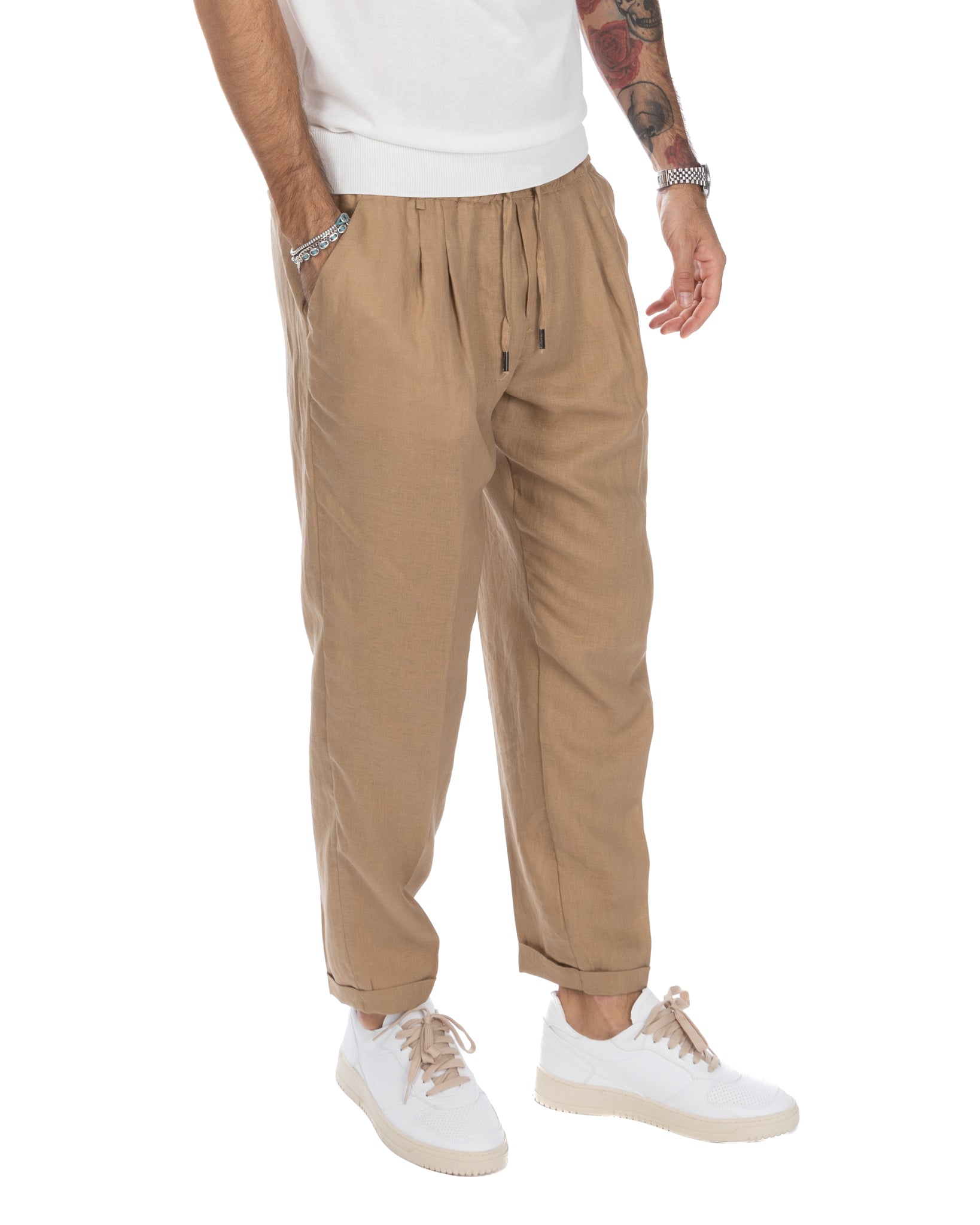 Colin - beige pure linen trousers