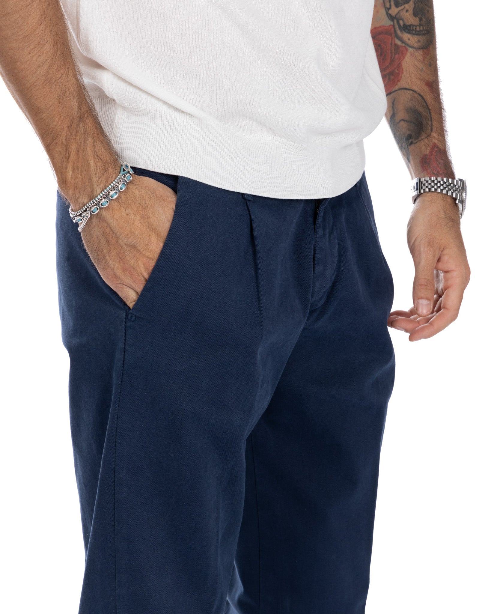 Sean - pantalone in cotone largo bluette