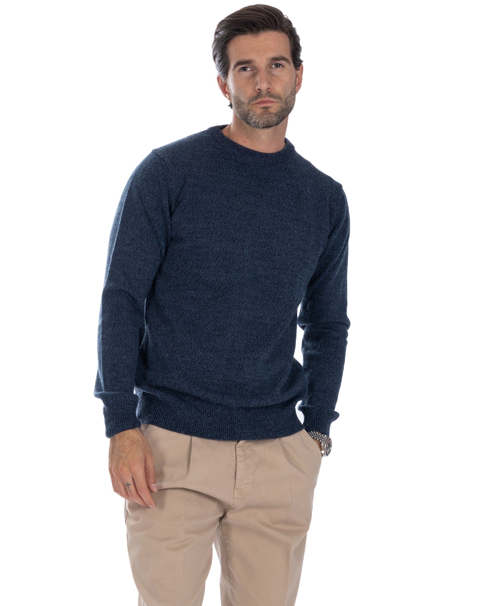 Willie - blue bouclé crew neck sweater