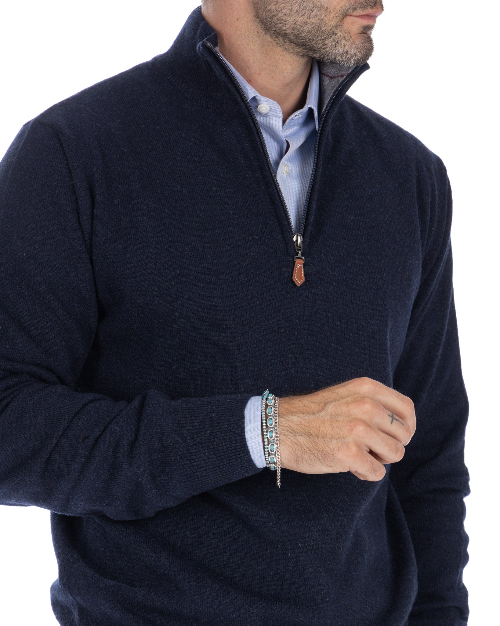 Rory - maglione blu con zip in misto cachemire