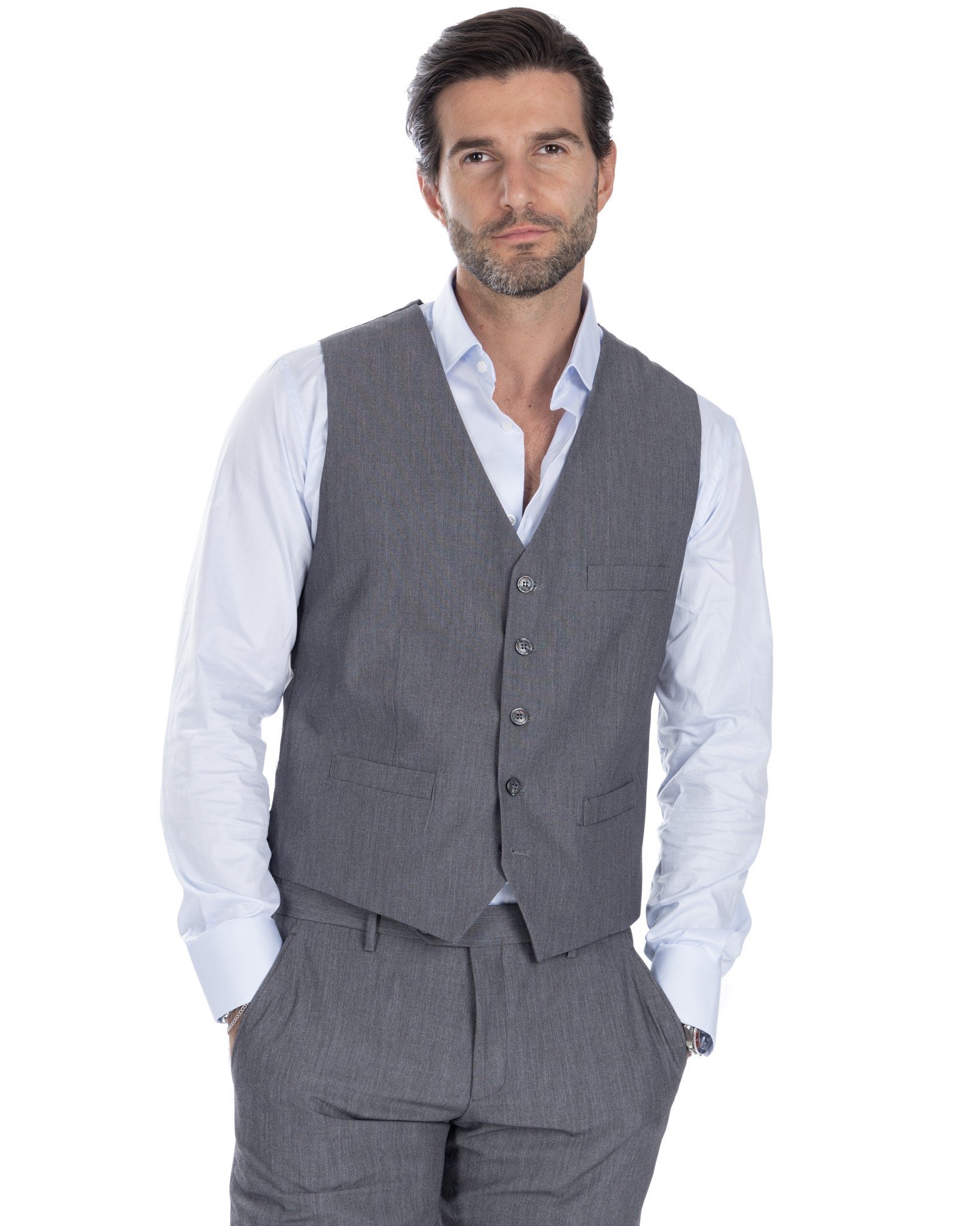 Dresde - gilet gris à simple boutonnage