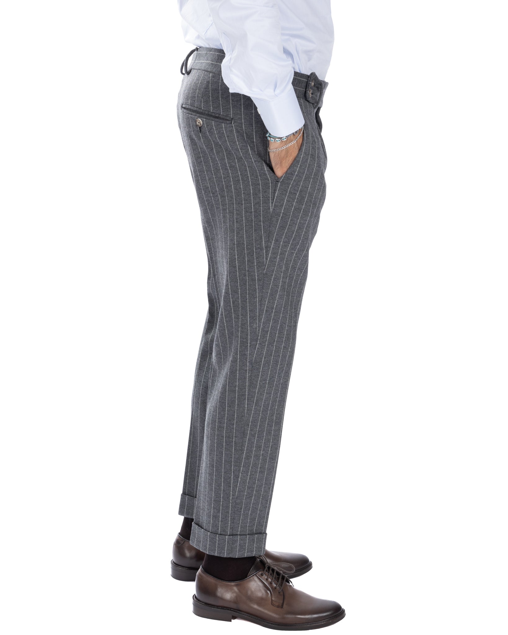 Scapoli - gray pinstriped high-waisted trousers