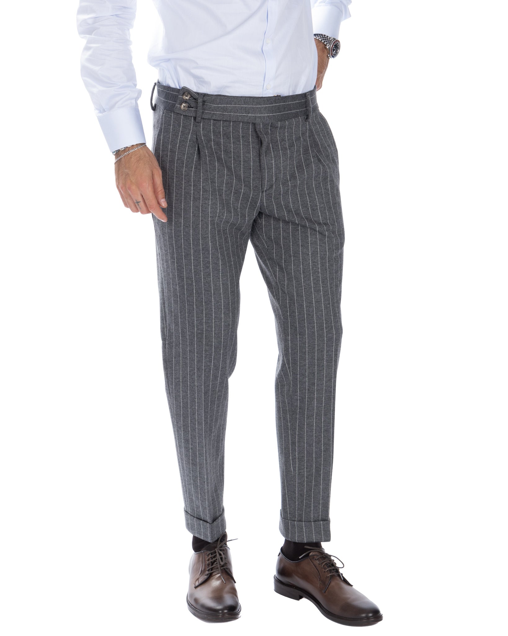 Scapoli - gray pinstriped high-waisted trousers