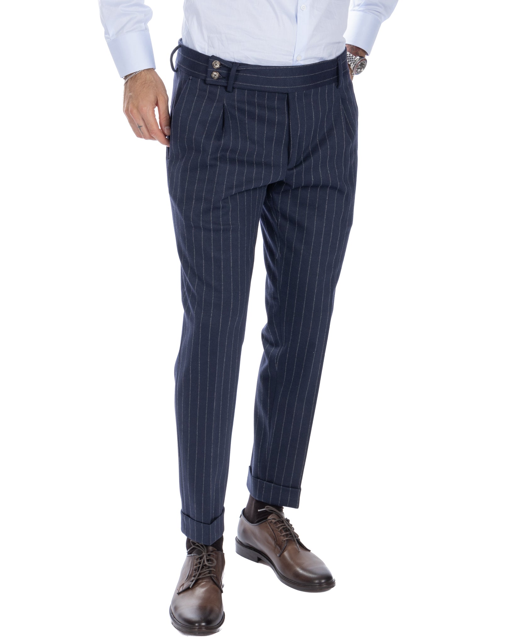 Scapoli - blue pinstriped high-waisted trousers