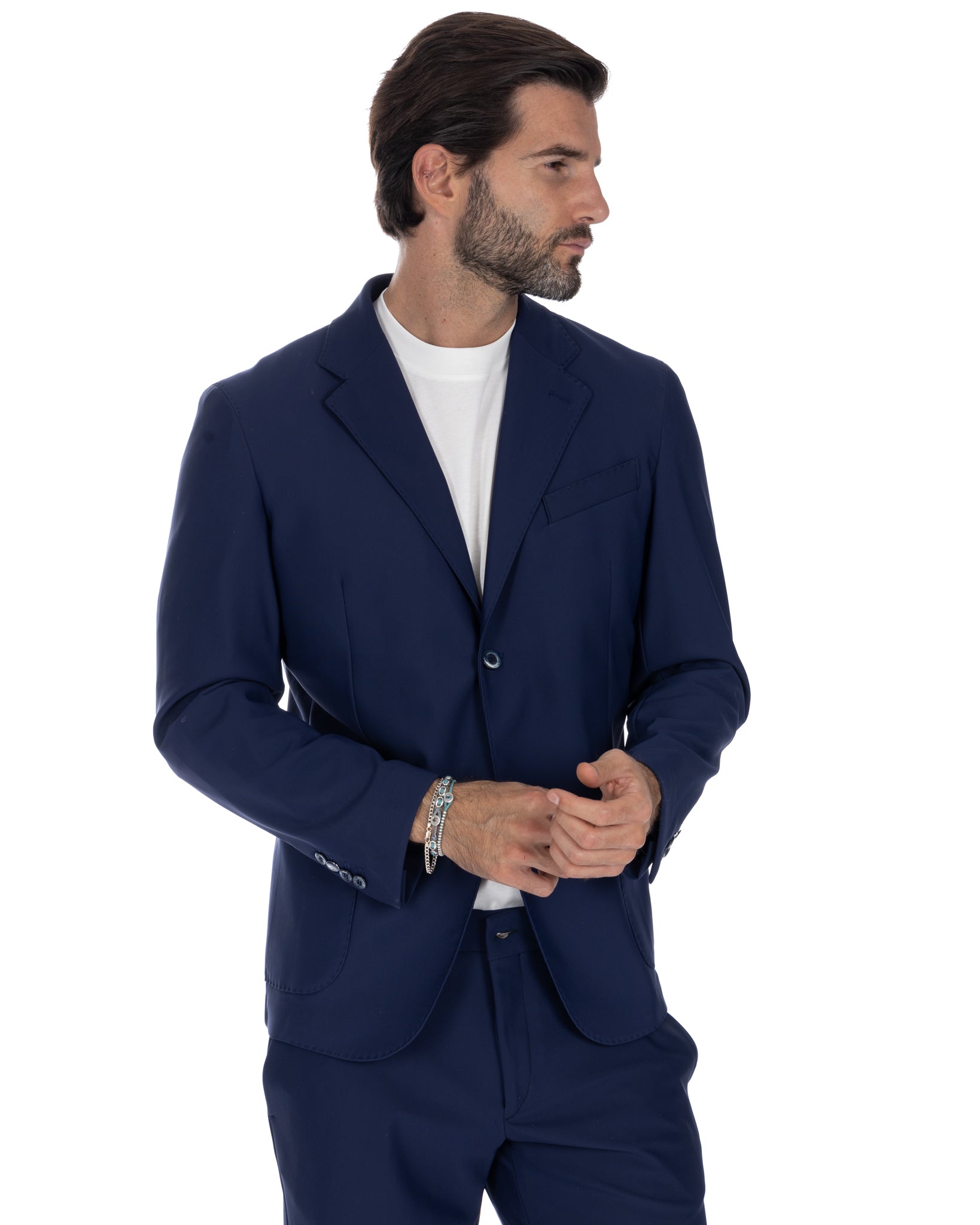 Eric - blue single-breasted technical jacket