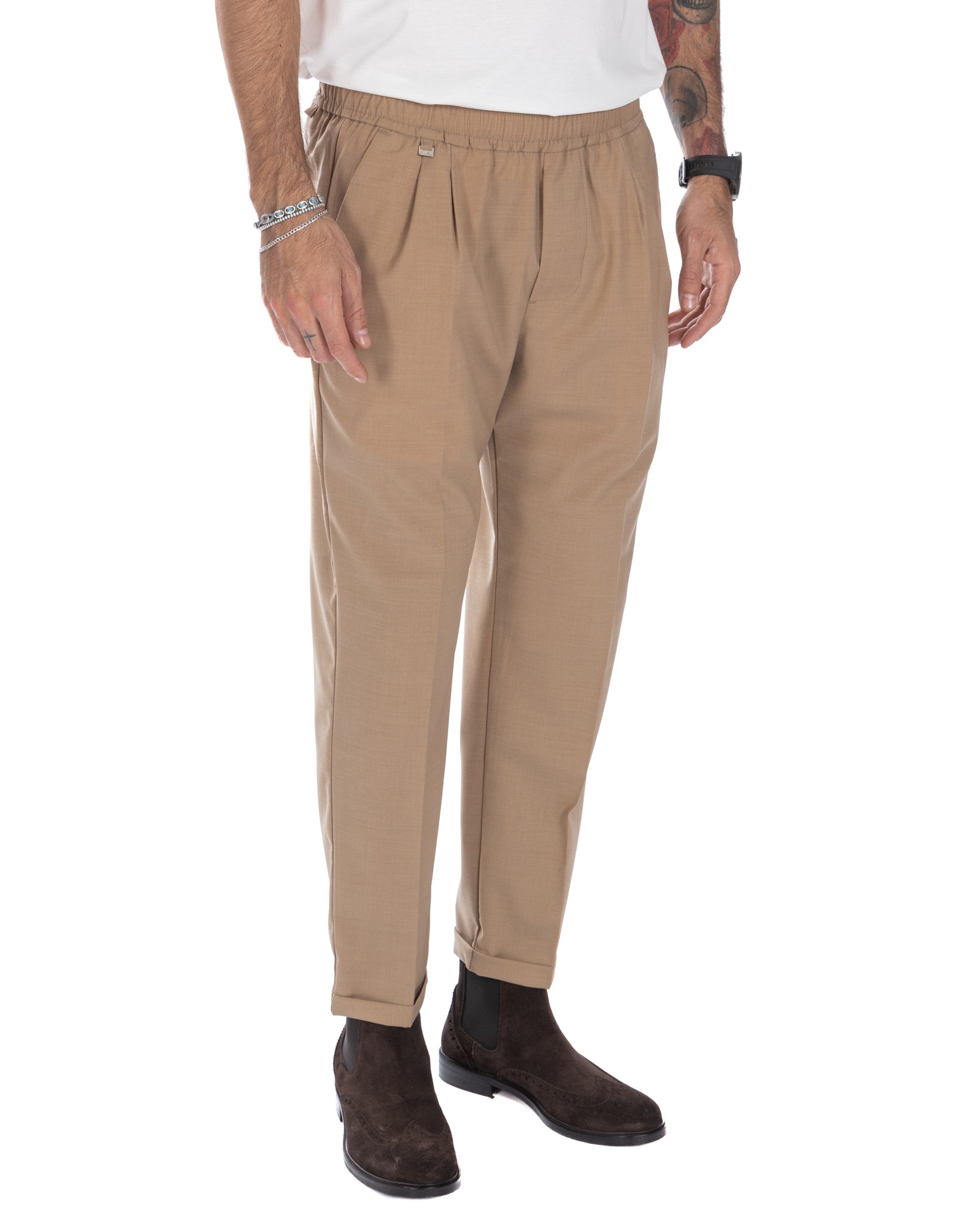 Larry - pantalon en laine mélangée camel