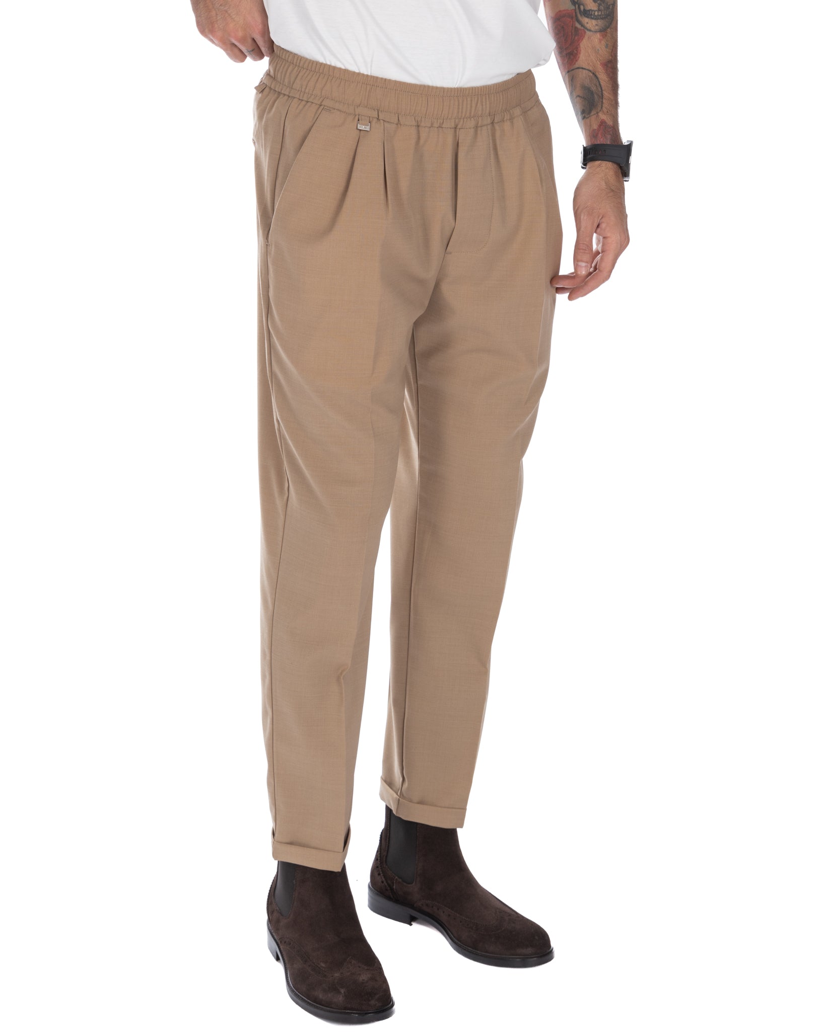 Larry - pantalon en laine mélangée camel