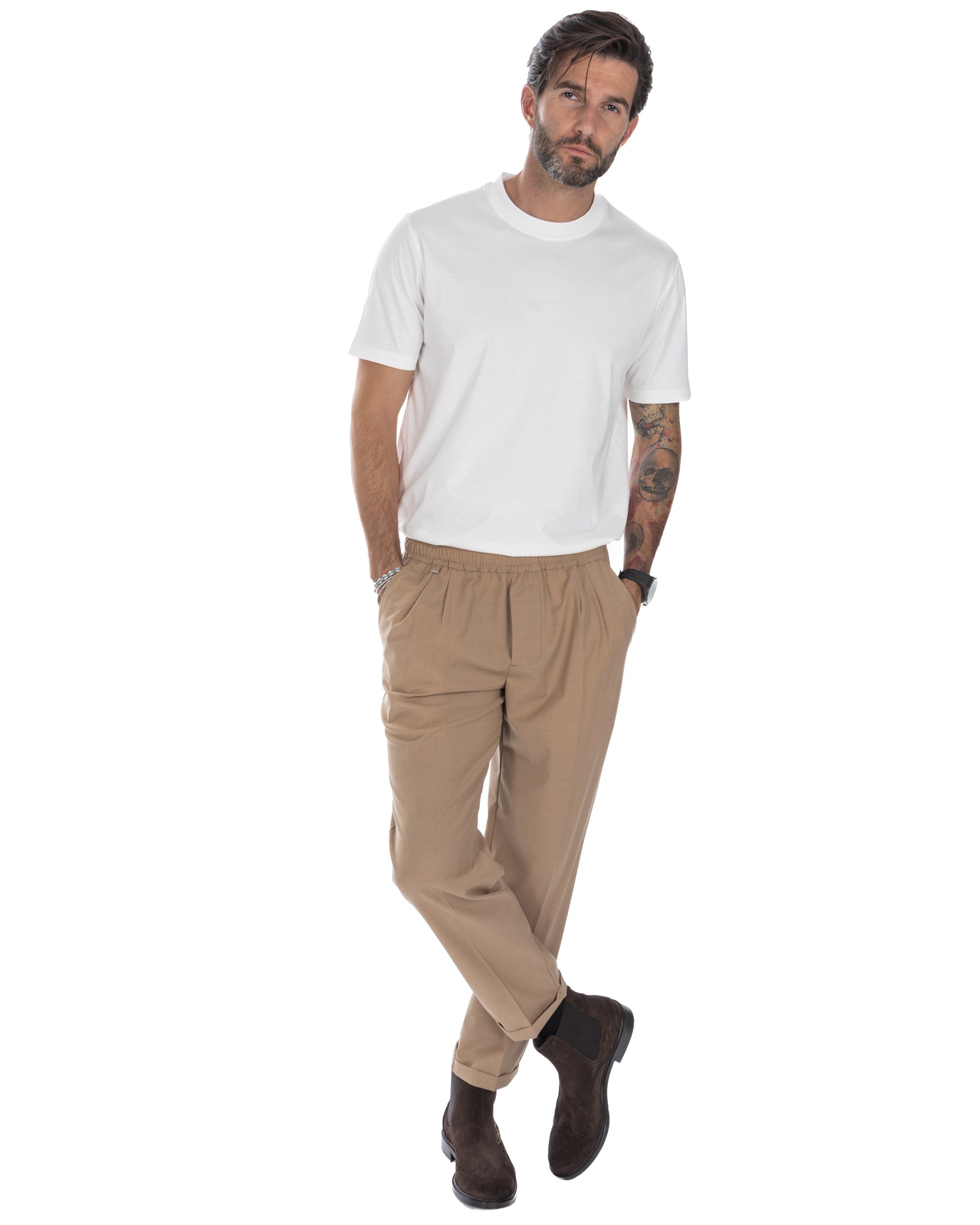 Larry - camel wool blend trousers