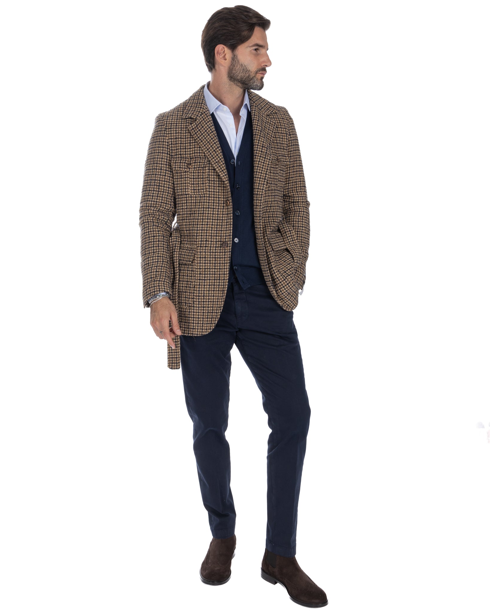 Augustin - blue houndstooth safari jacket in wool