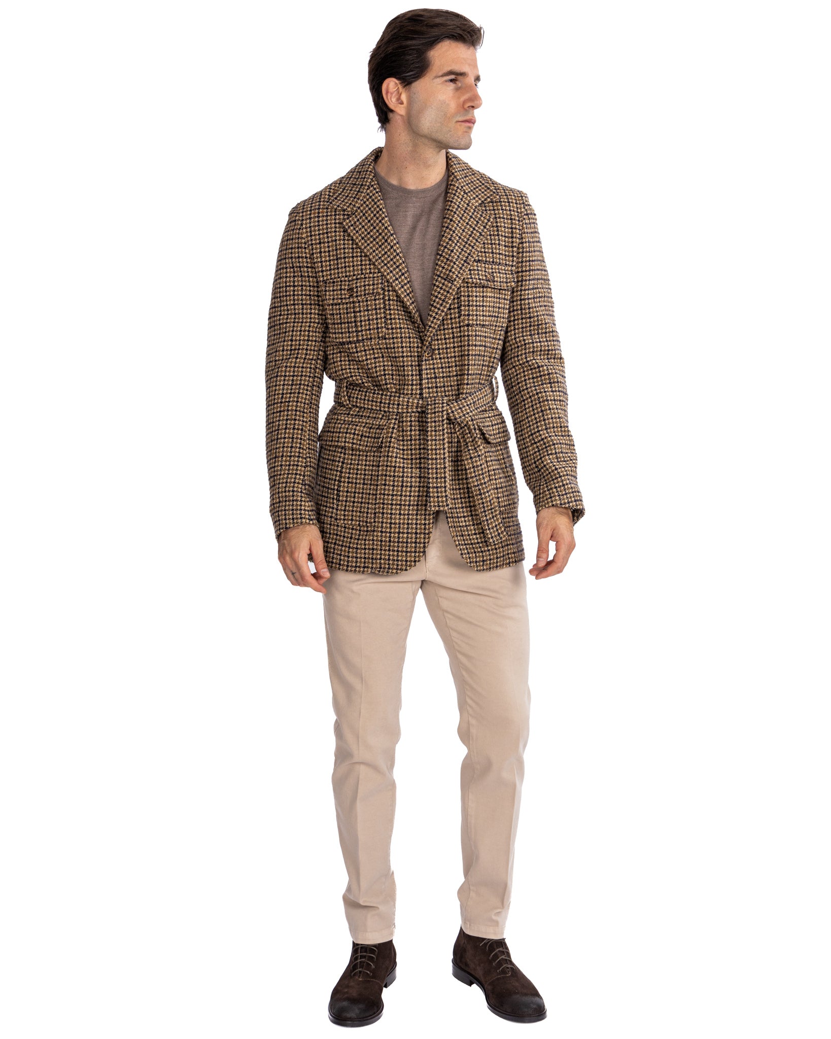 Augustin - mustard houndstooth safari jacket in wool