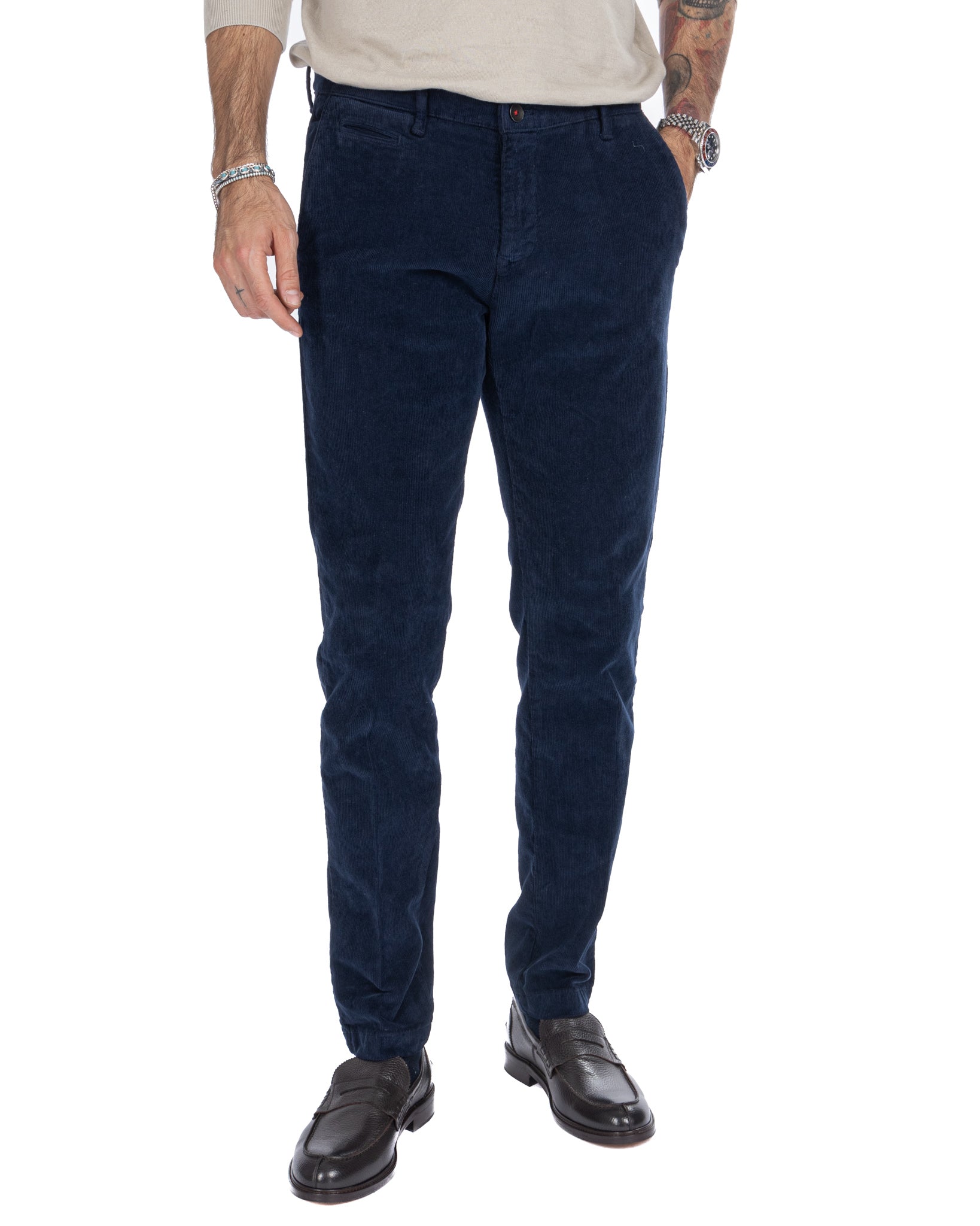 Amir - pantalone in velluto mille righe blu