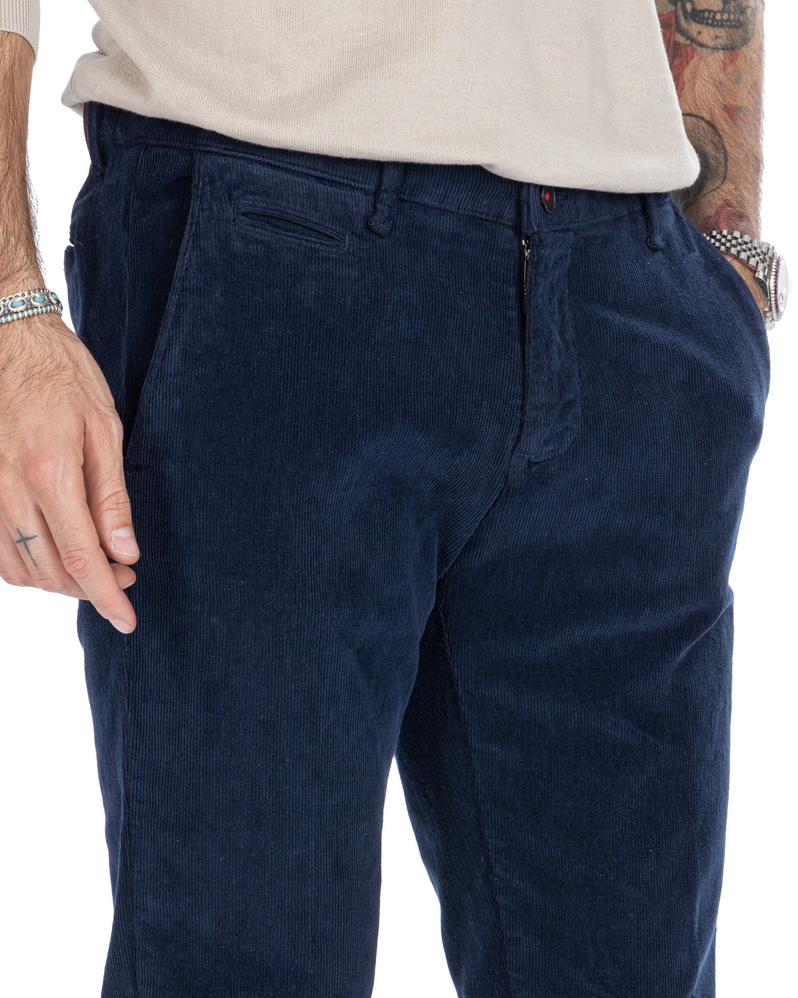 Amir - pantalone in velluto mille righe blu