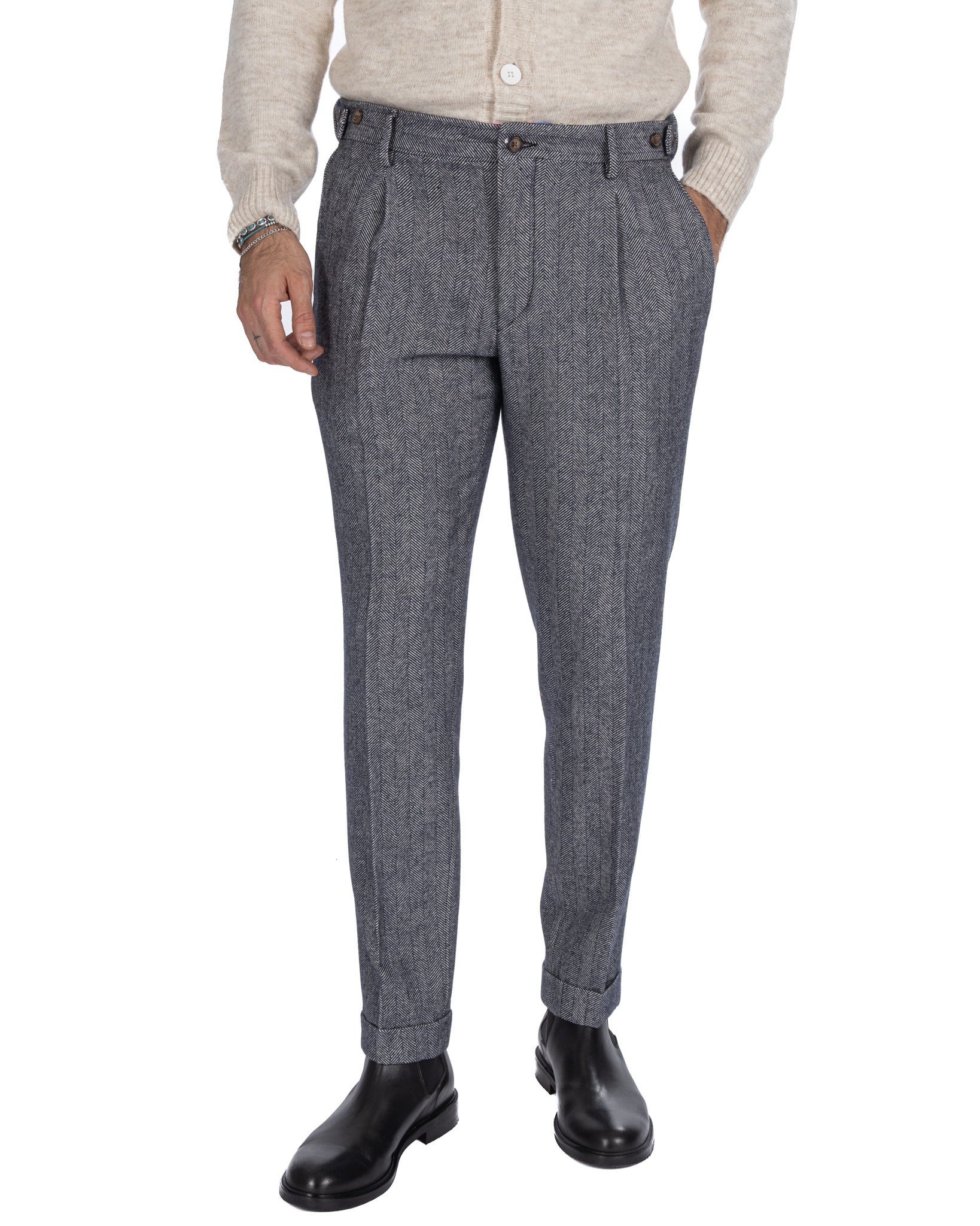 Zurich - blue herringbone trousers