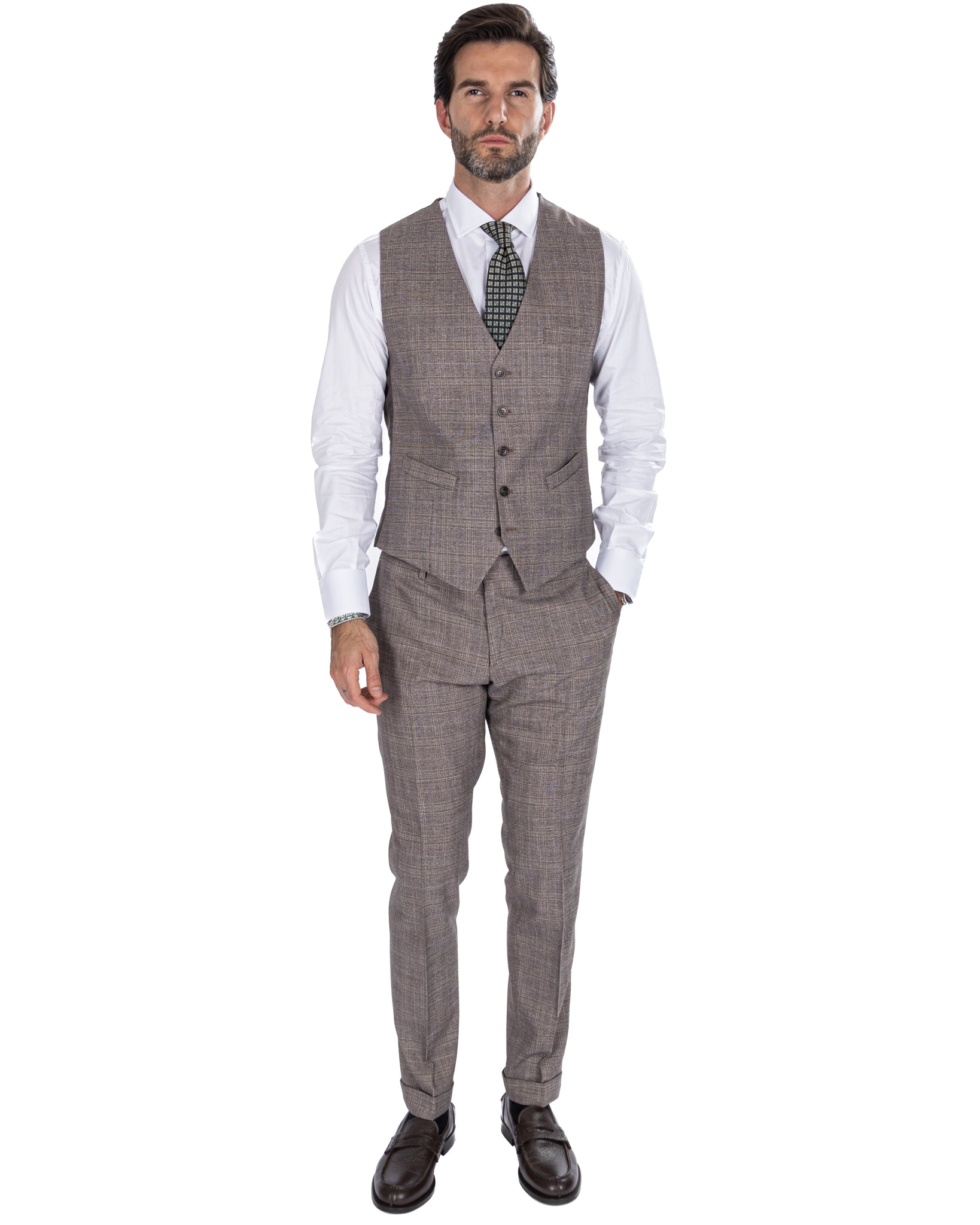 Senales - beige squared single-breasted waistcoat