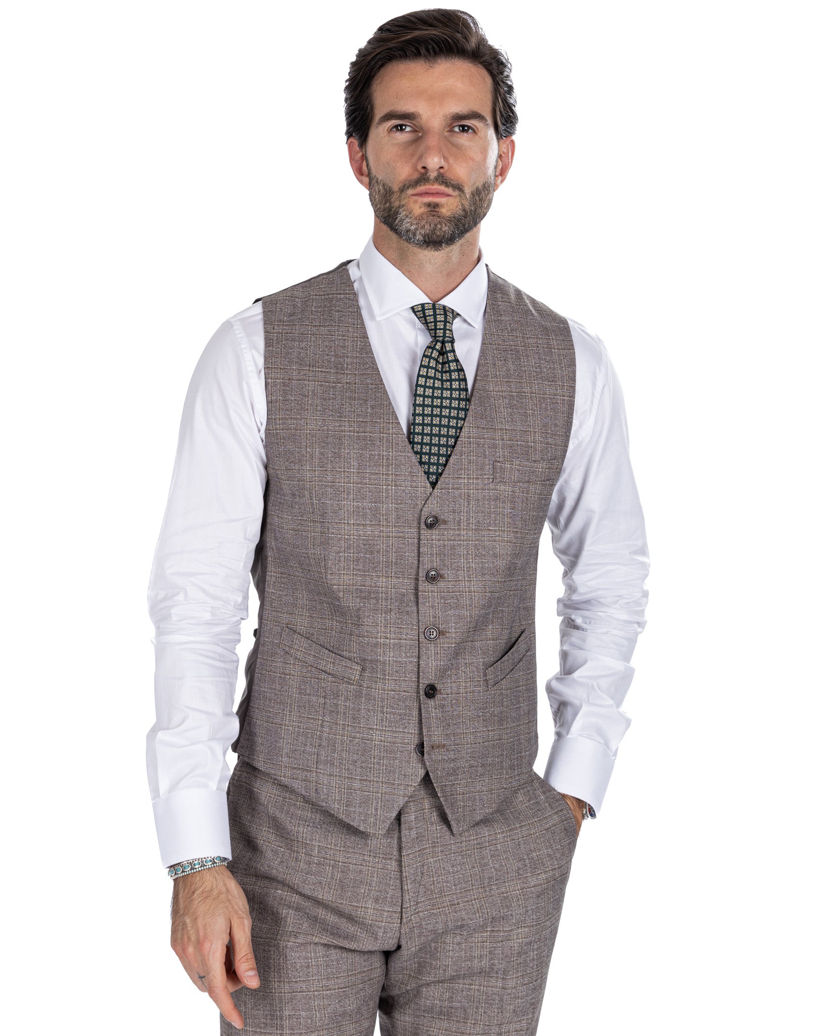 Senales - beige squared single-breasted waistcoat