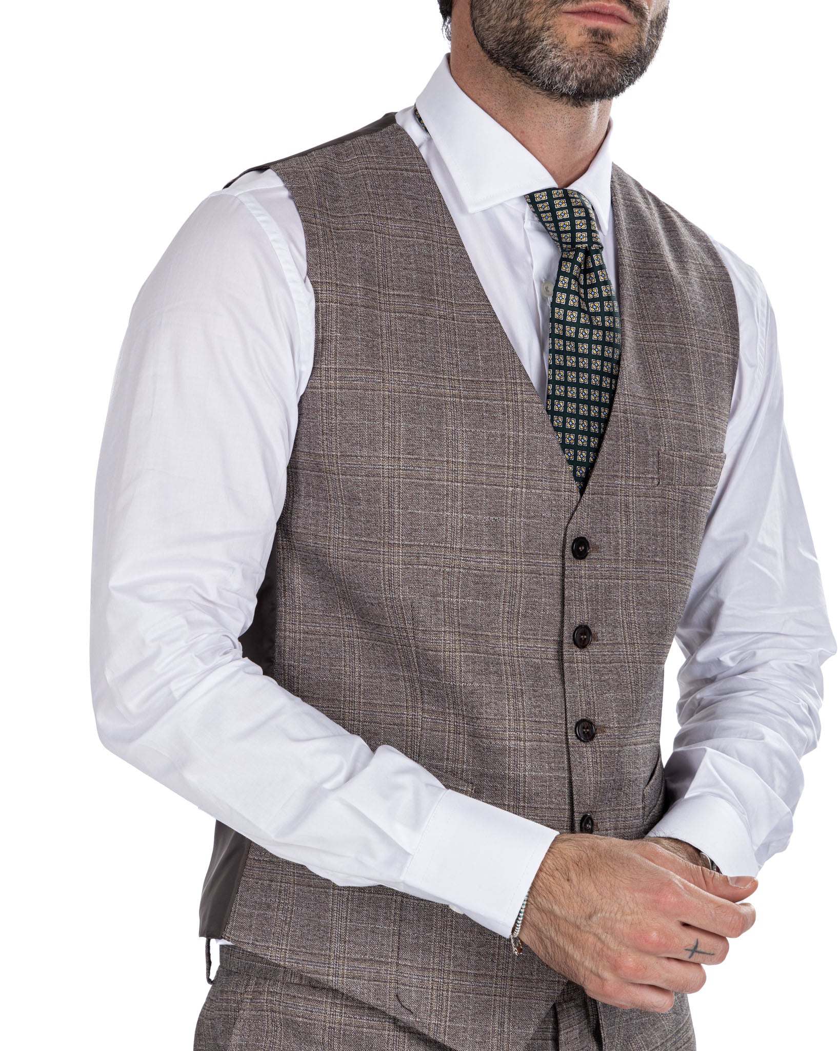 Senales - beige squared single-breasted waistcoat