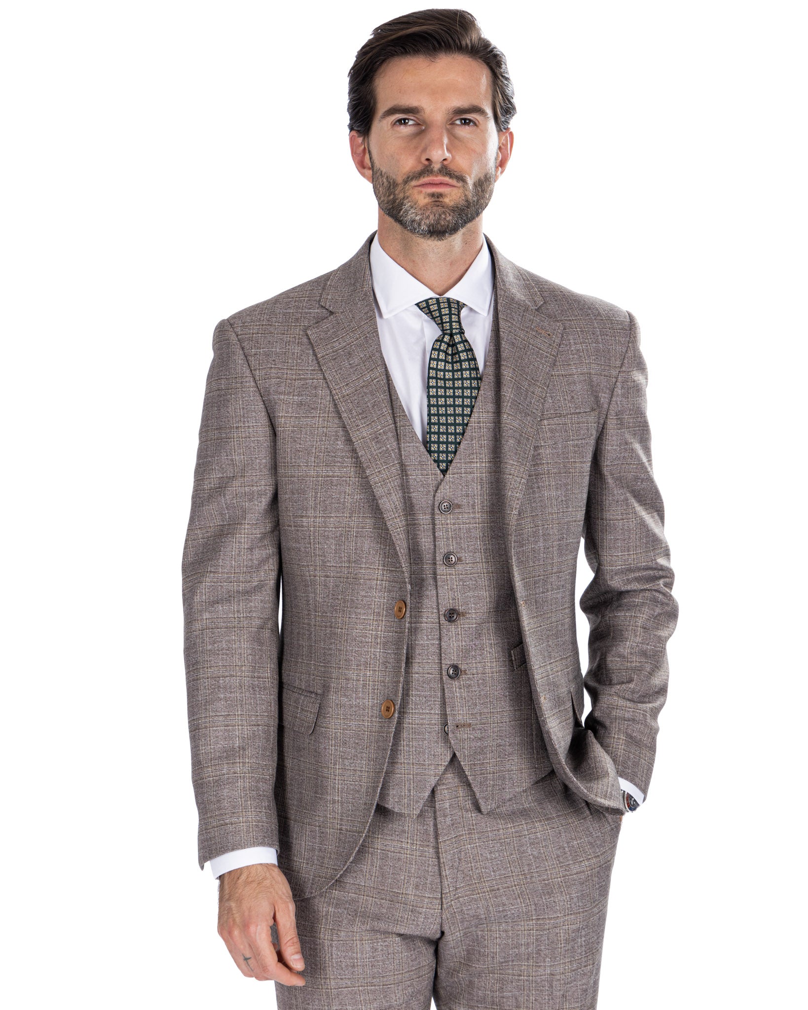 Senales - beige squared single-breasted waistcoat