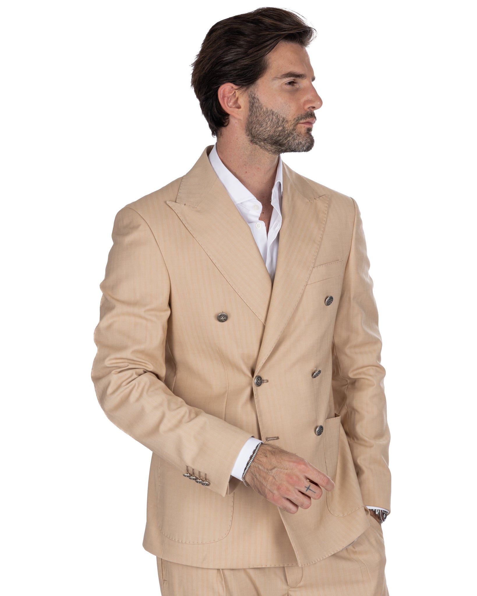 Lisbon - Solaro Beige Double Breasted Jacket