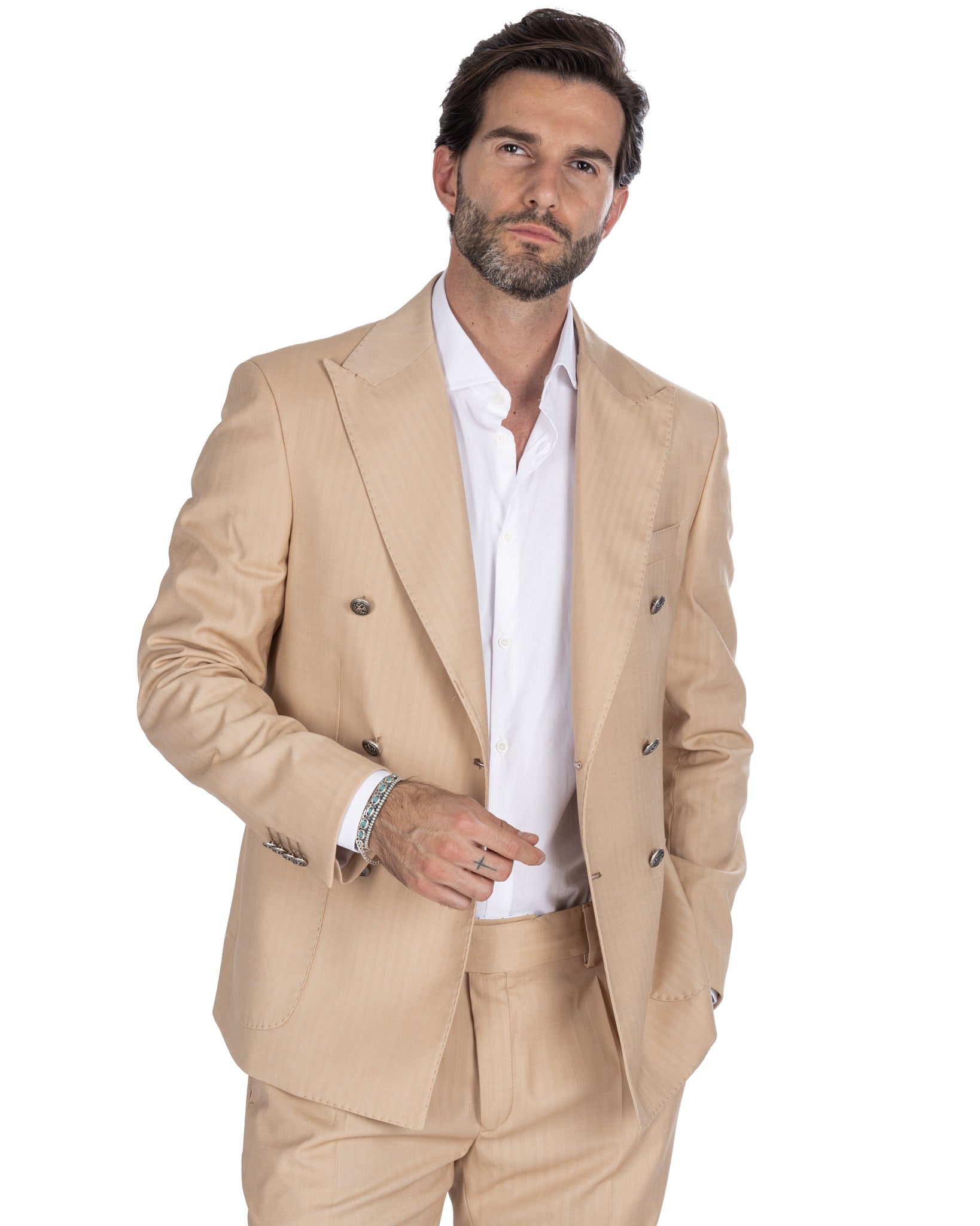 Lisbon - Solaro Beige Double Breasted Jacket