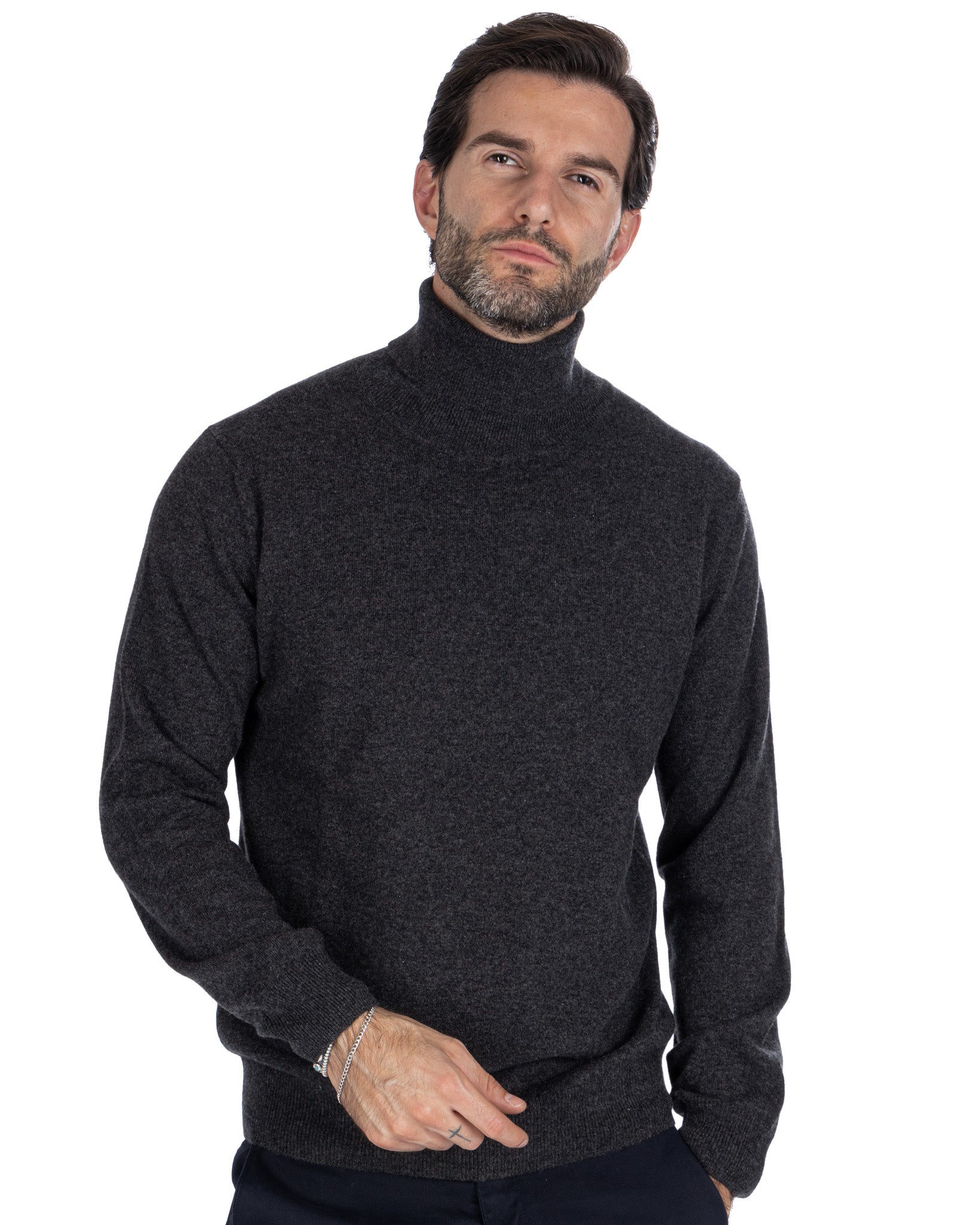 Albori - turtleneck in pure anthracite cashmere