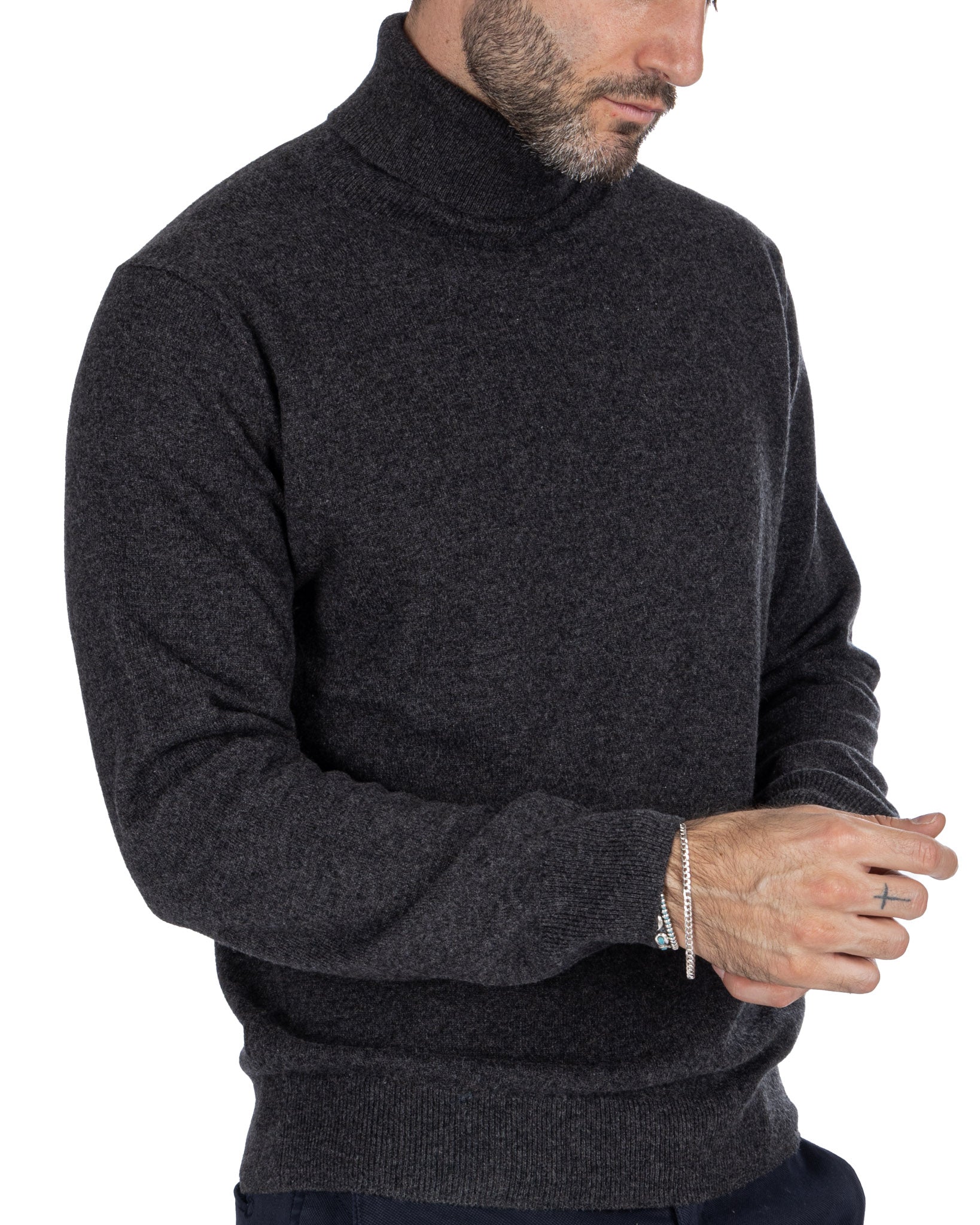 Albori - turtleneck in pure anthracite cashmere