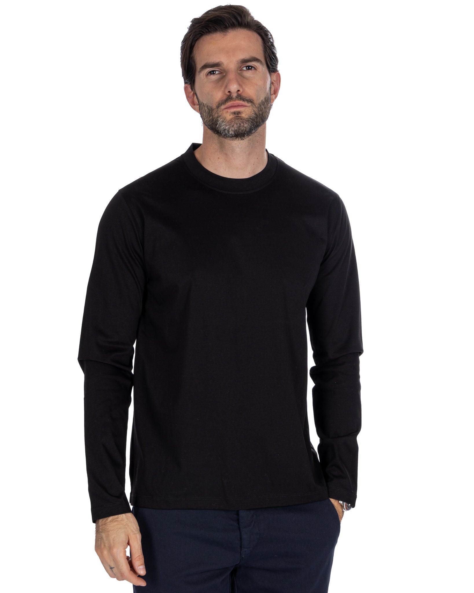 Nimega - t-shirt manica lunga nera in cotone