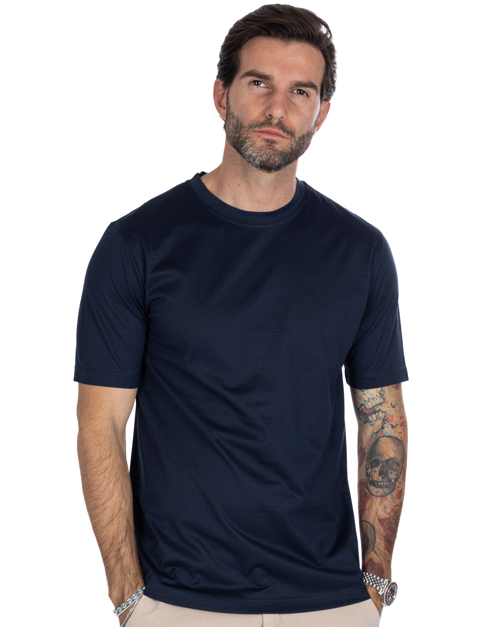 Stirling - t-shirt blu in filo di scozia