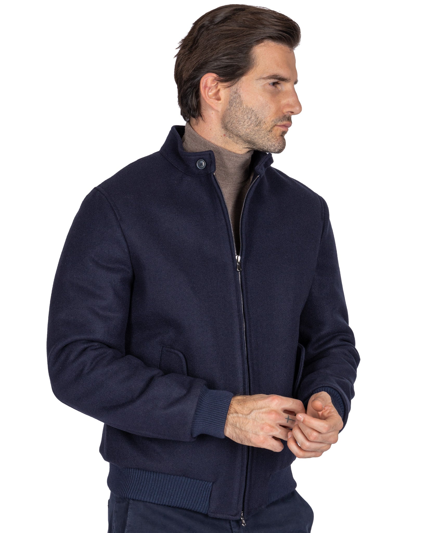 Ivo - bomber con zip in panno blu