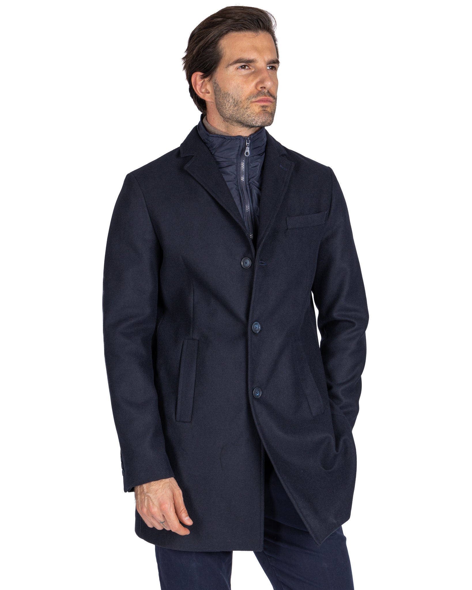 Silvain - manteau droit avec plastron bleu