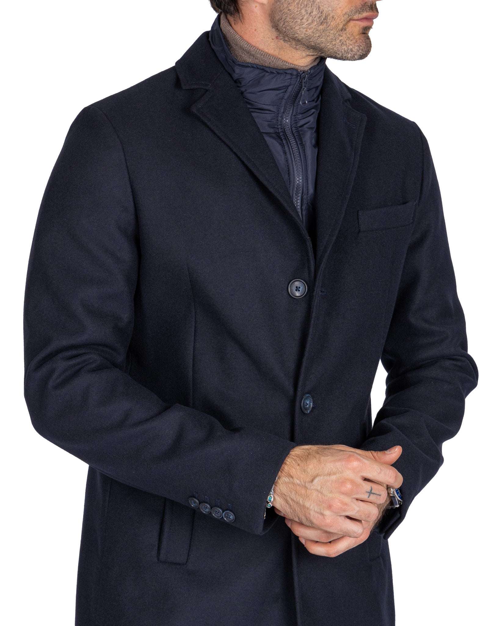 Silvain - cappotto monopetto con pettorina blu