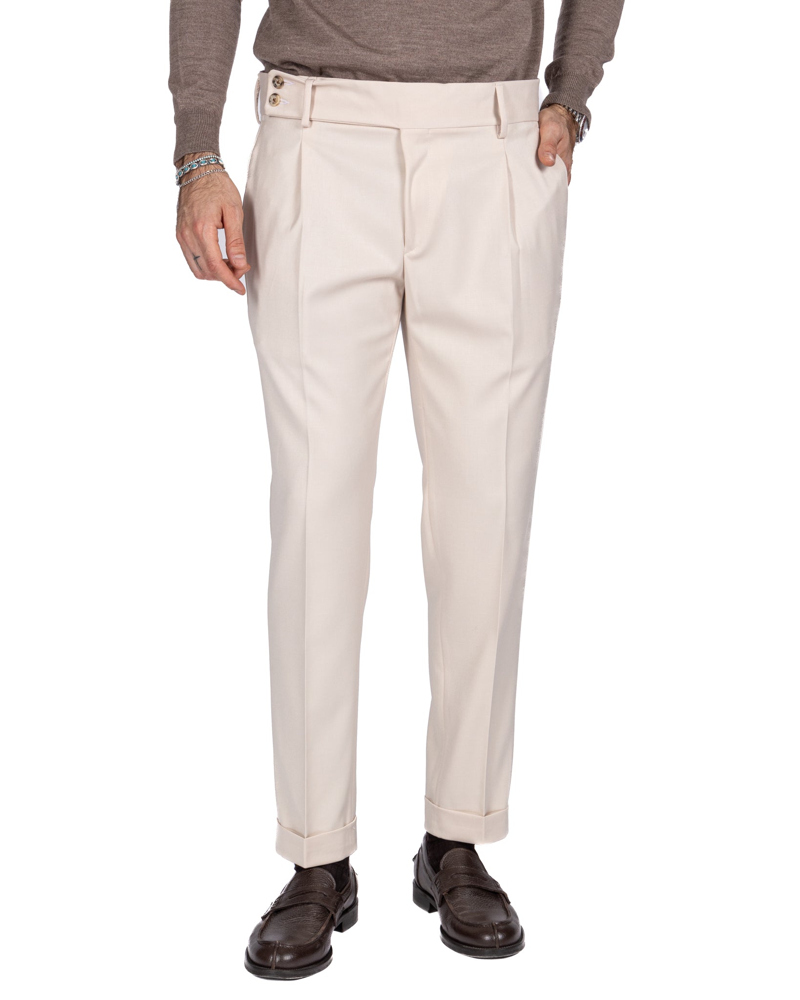 Lucca - high waisted cream trousers