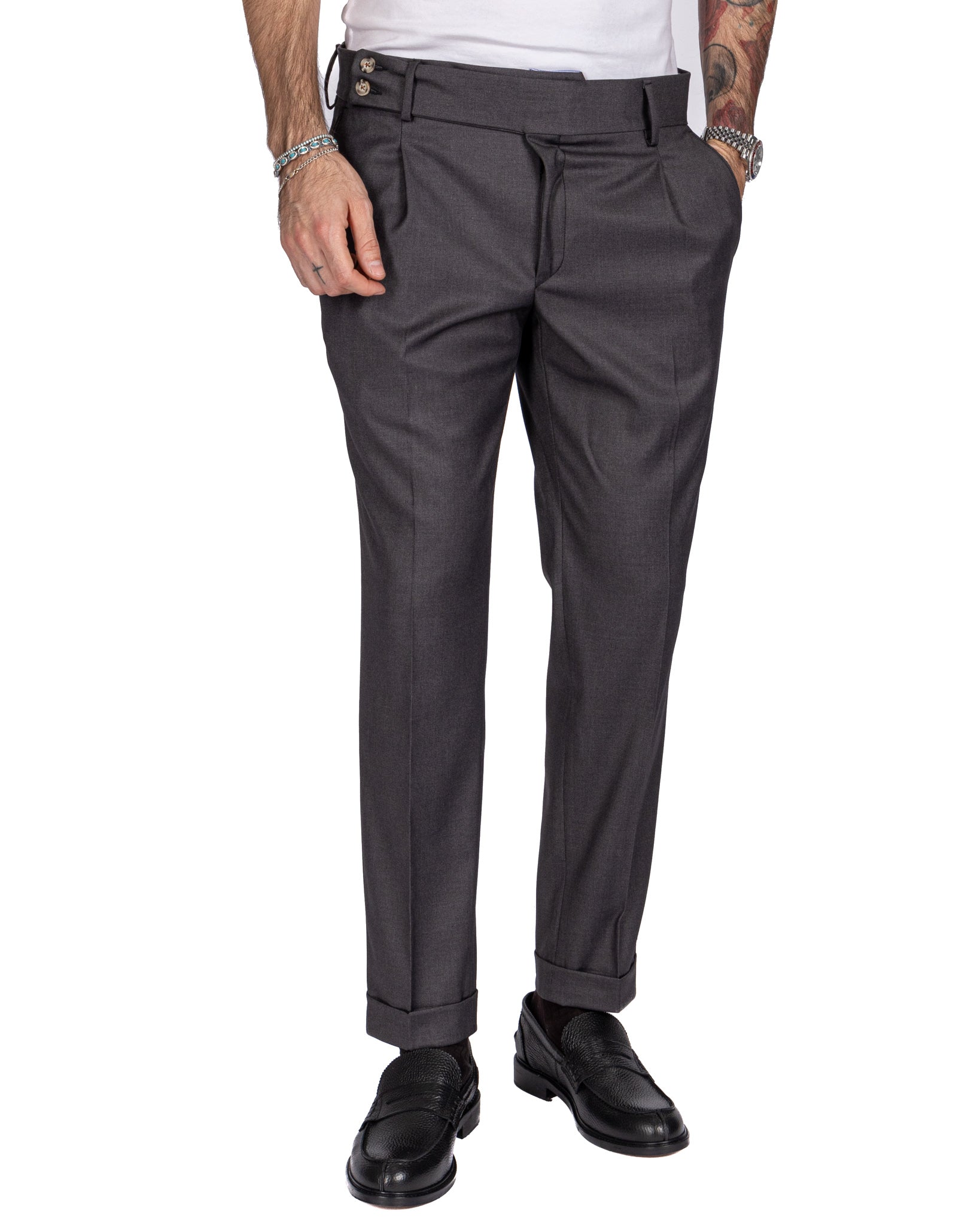 Lucca - pantalone vita alta grigio