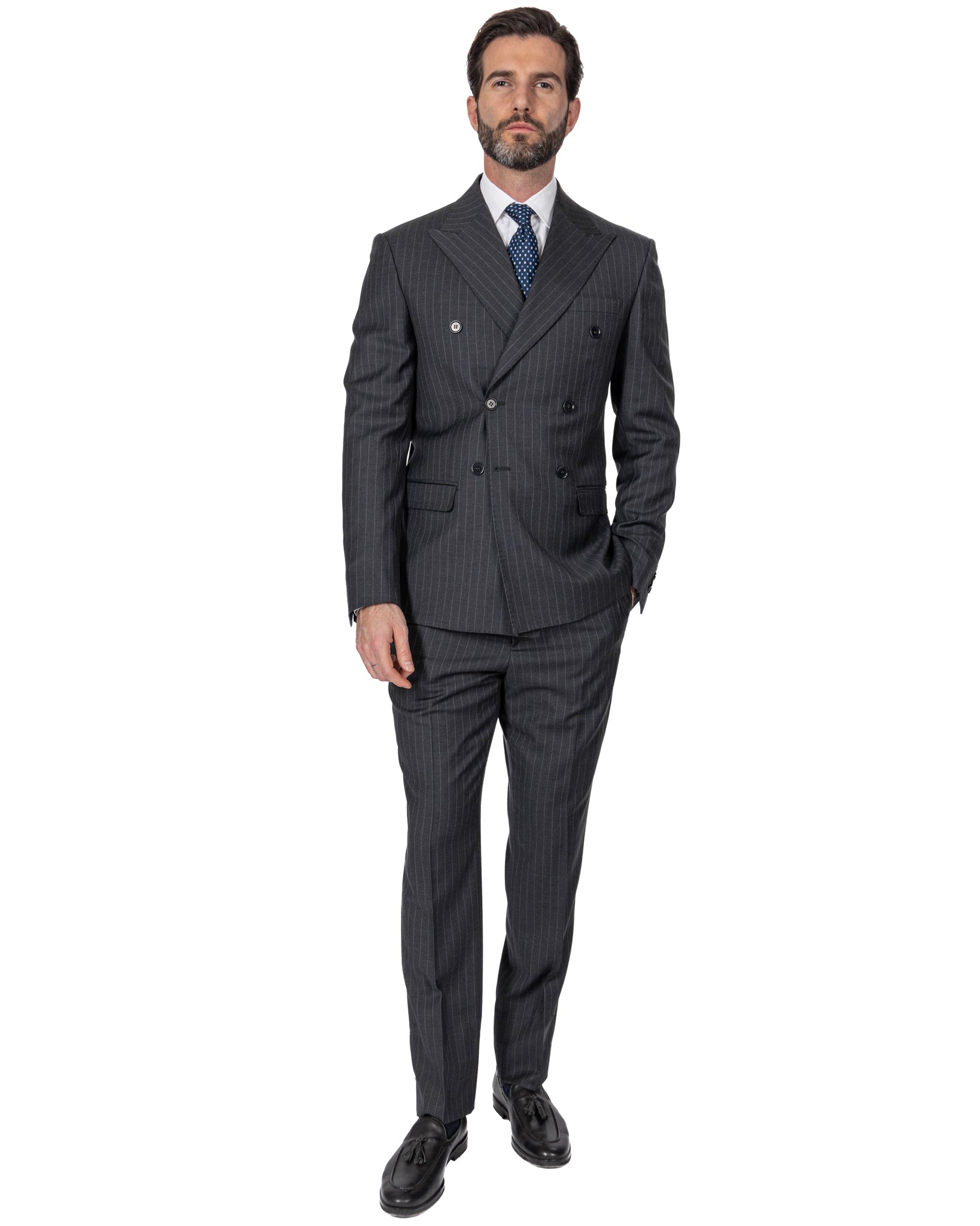 Grey Pinstripe Double Breasted Suit - Drago