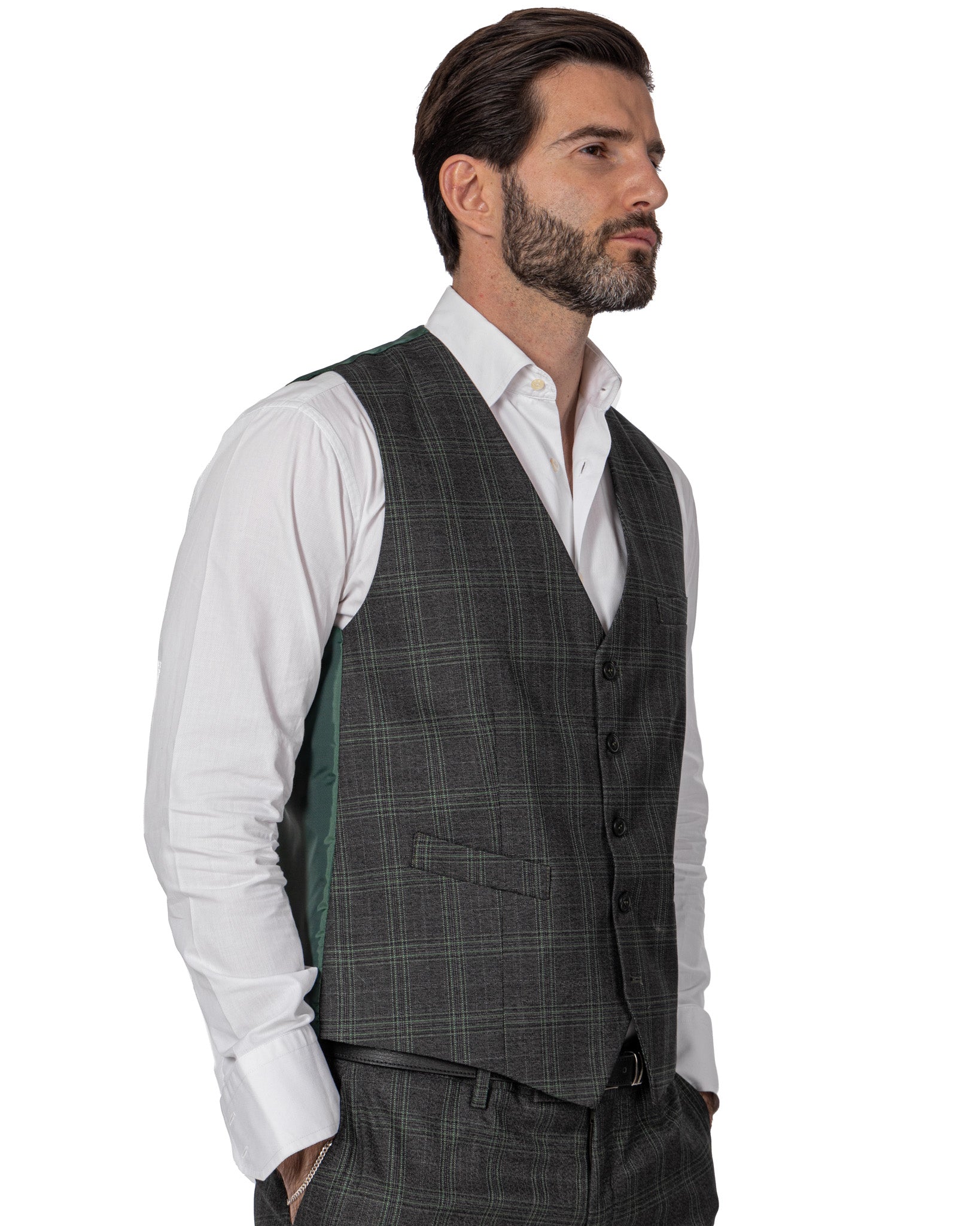 Senales - green square single-breasted waistcoat