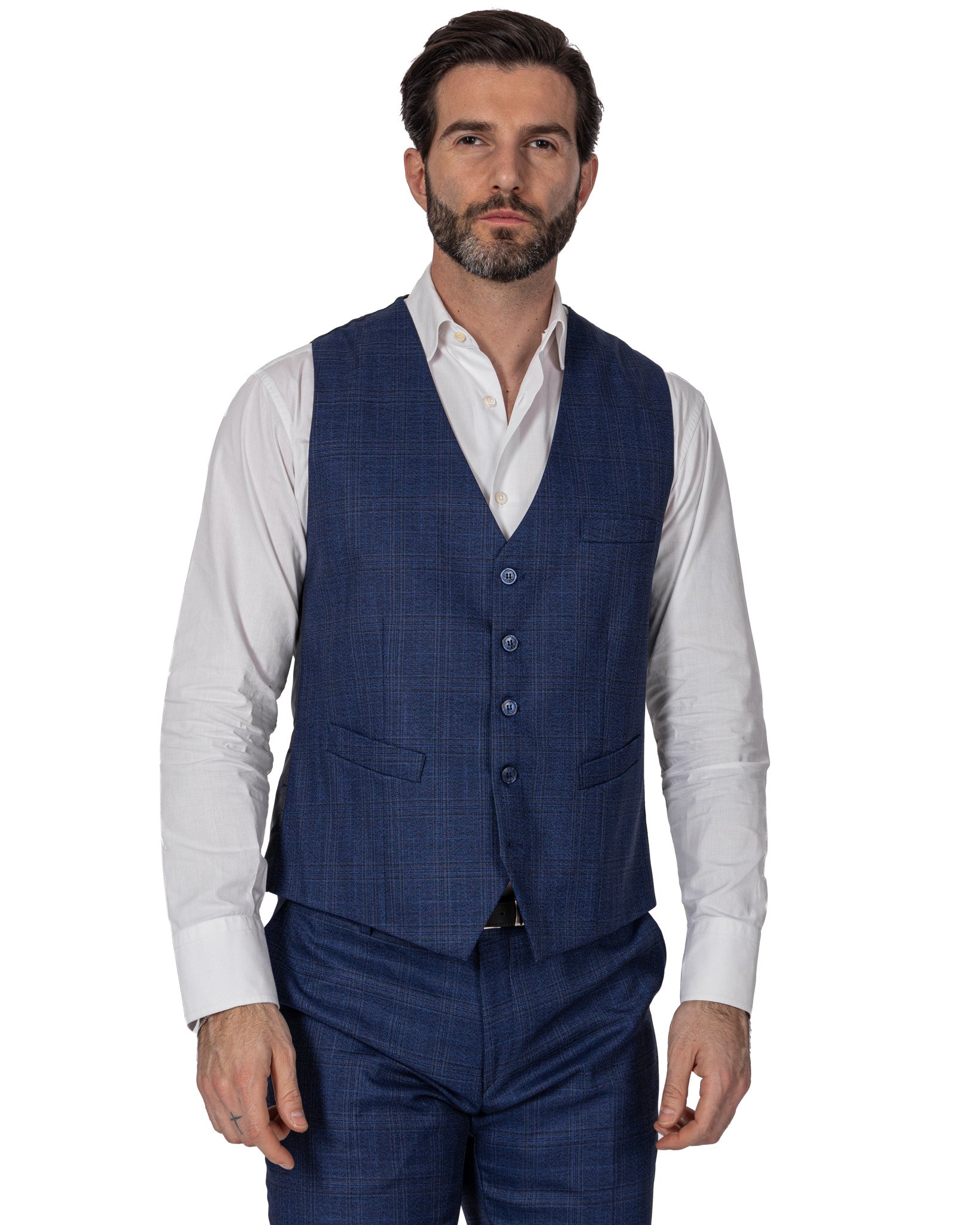 Senales - gilet monopetto quadro blu