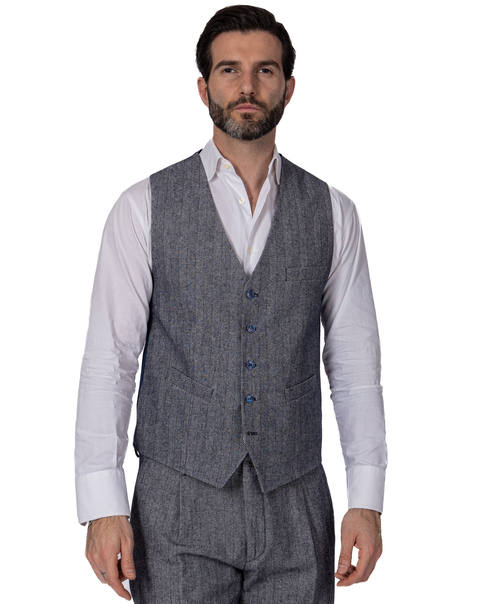 Laives - beige single-breasted herringbone waistcoat