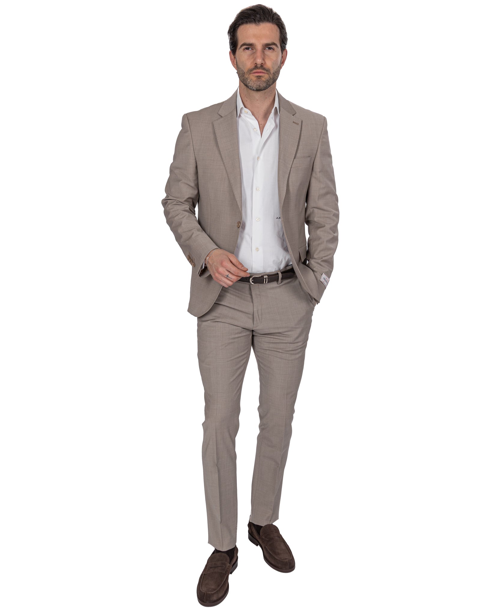 New York - Beige Single Breasted Wool Suit