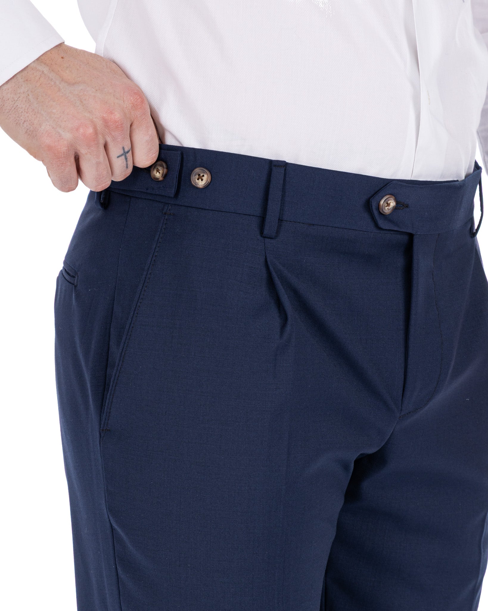 Victor - pantalone in misto lana blu