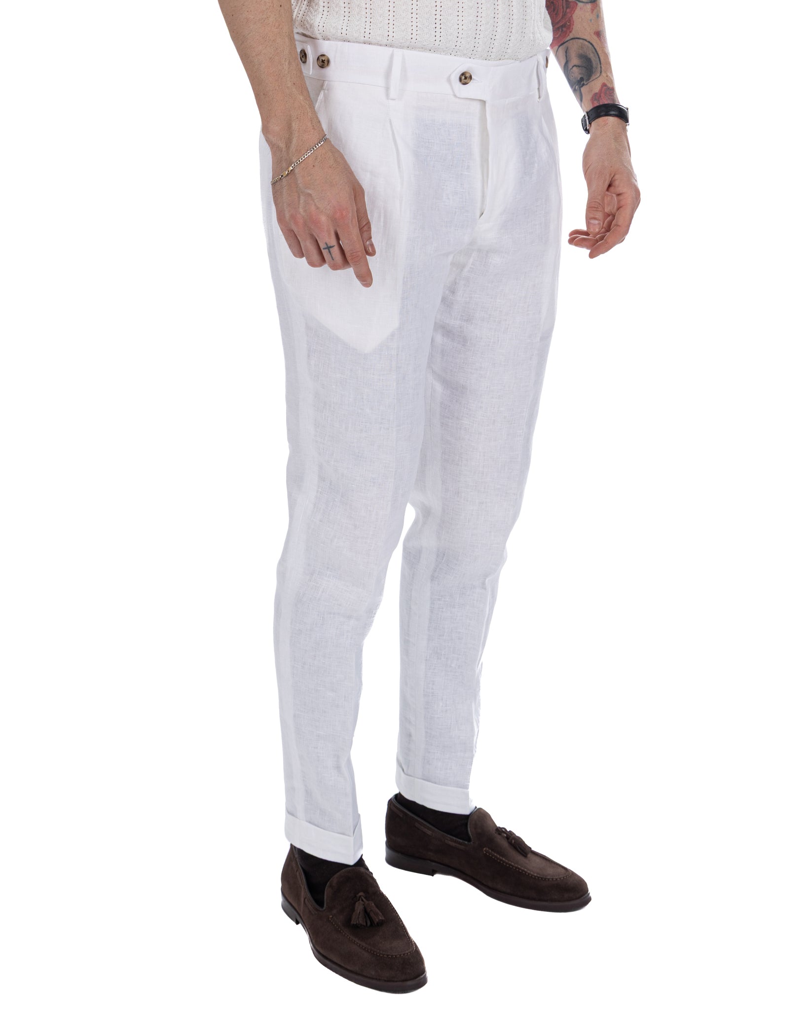 Lev - pantalone in puro lino bianco