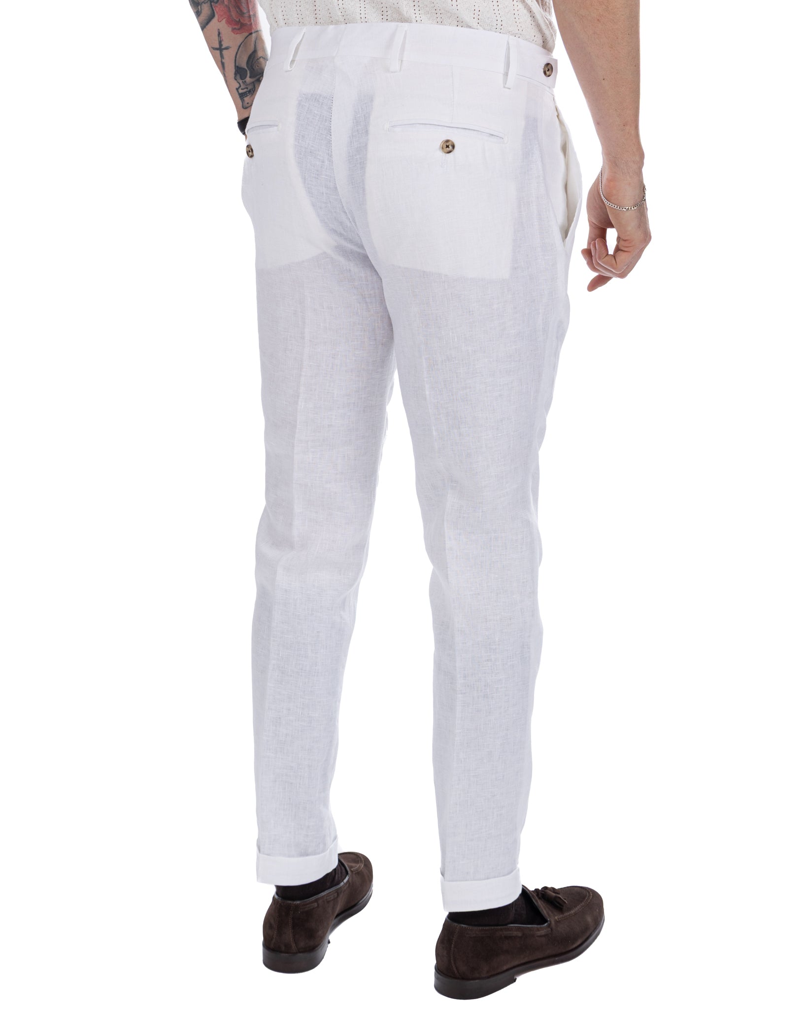 Lev - pantalone in puro lino bianco