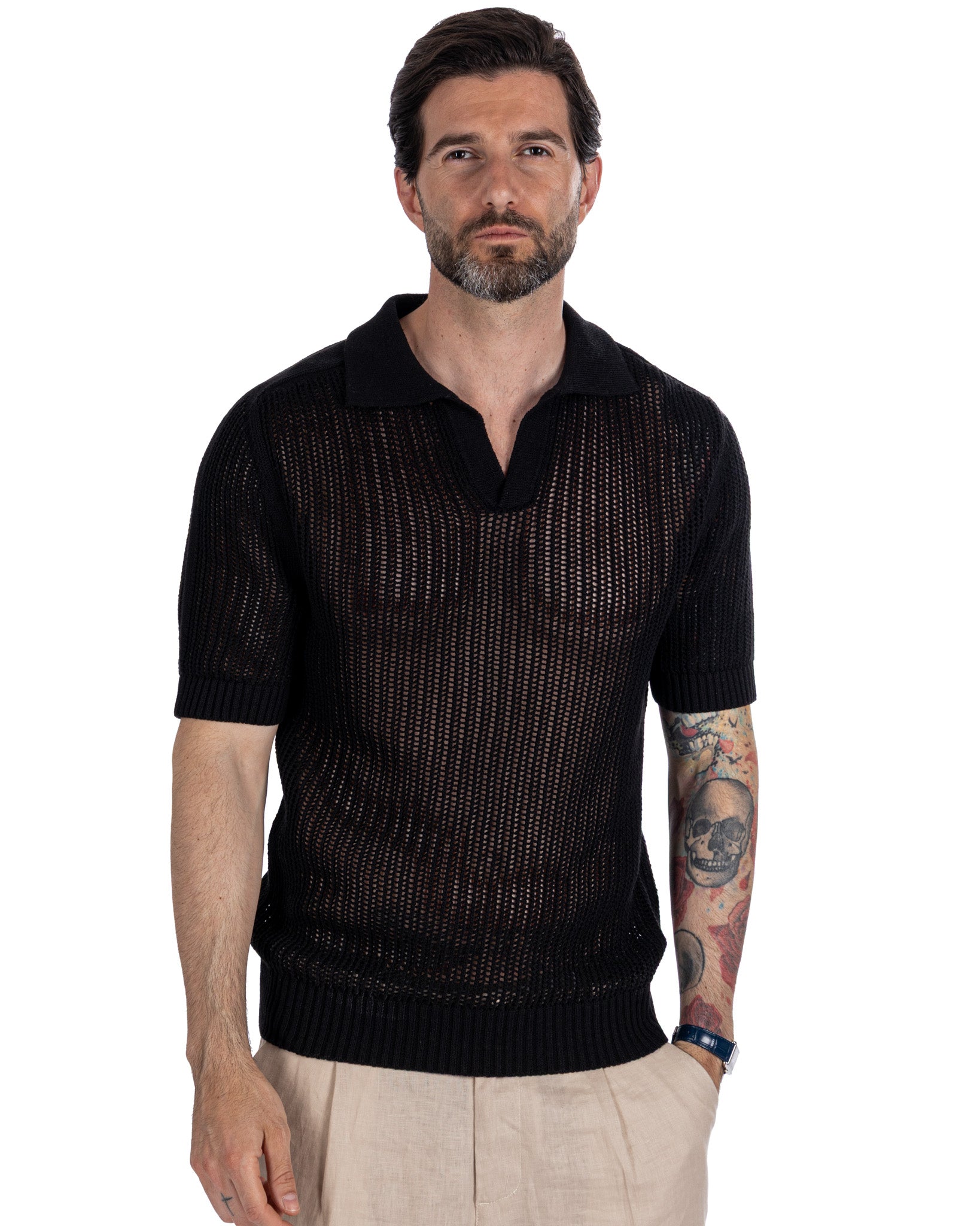 Casper - polo oversize perforé noir