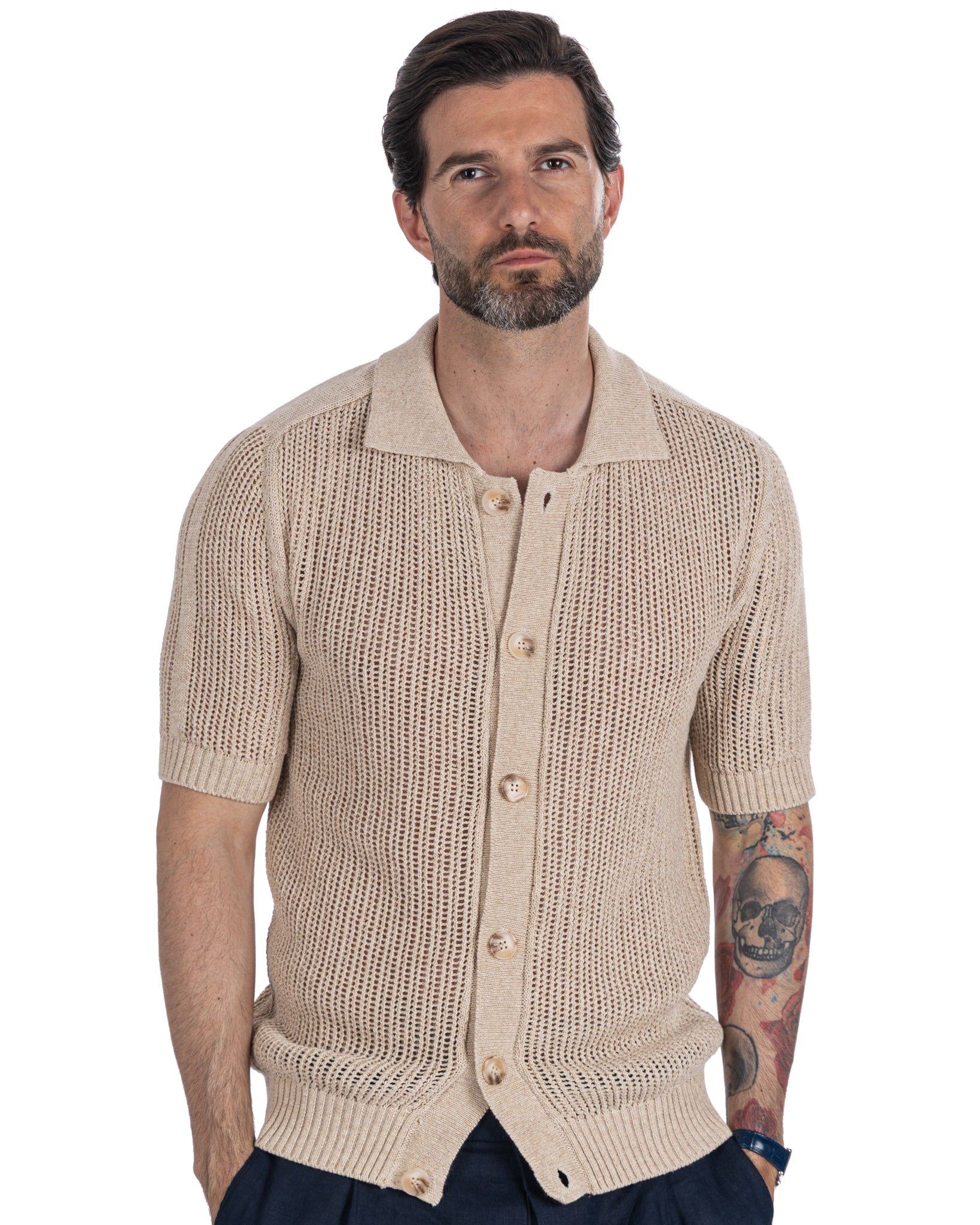 Culebrita - beige perforated shirt