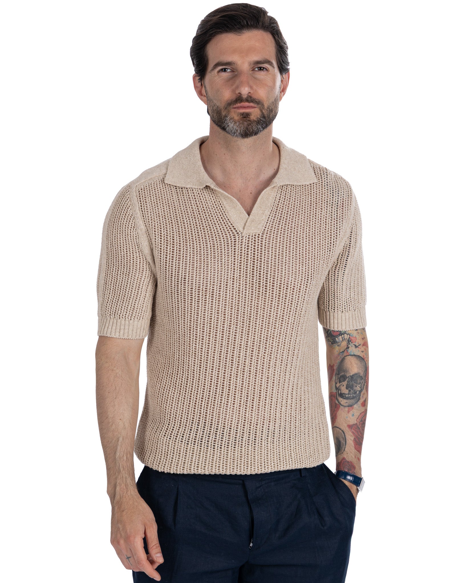 Casper - polo oversize perforé beige