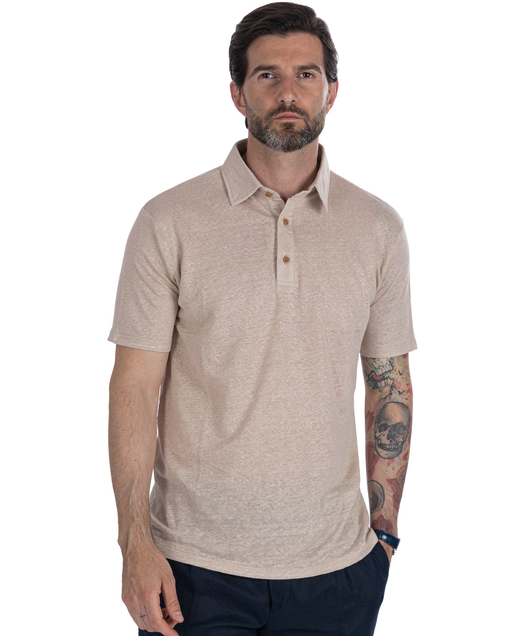 Marcos - polo tricoté en lin beige