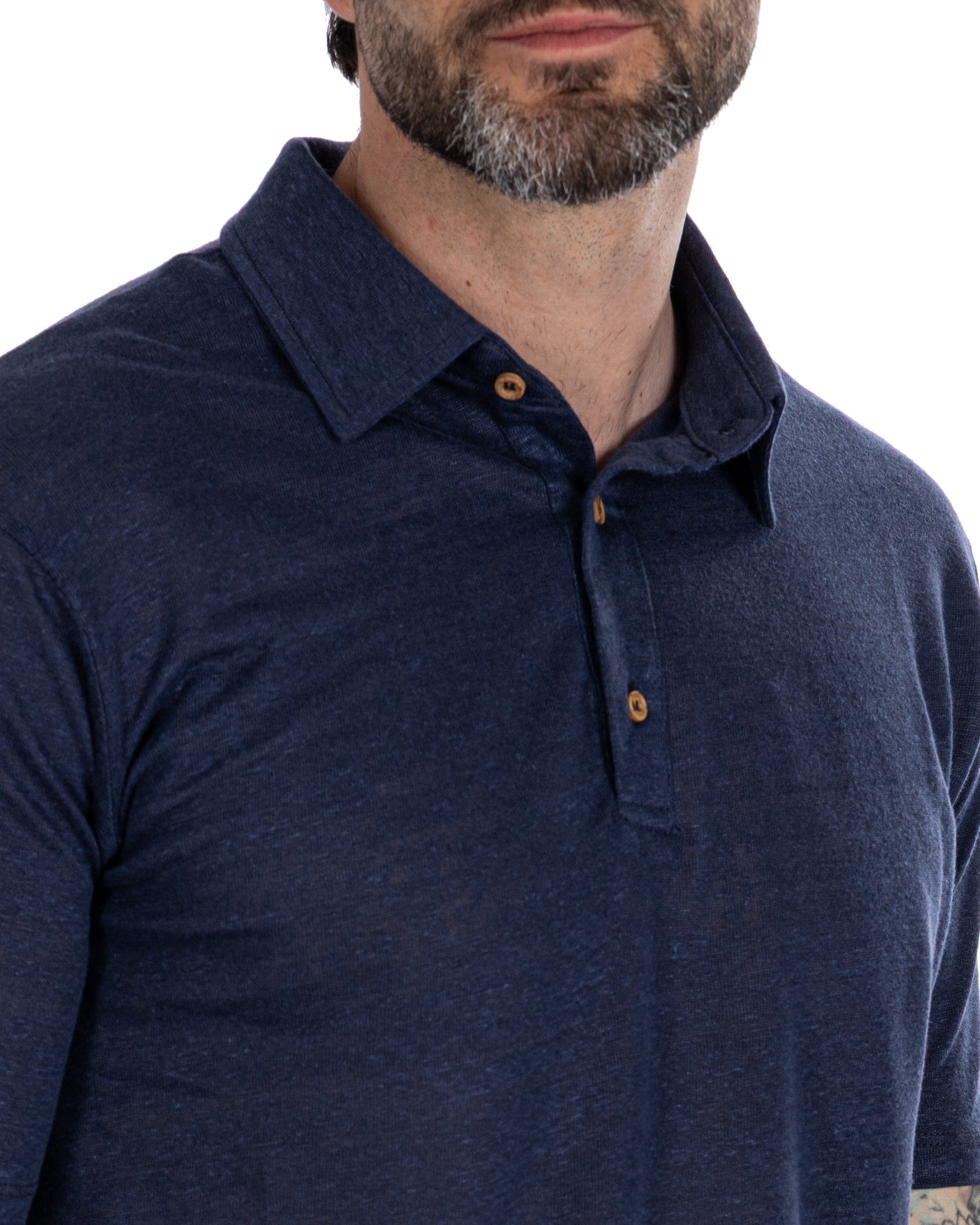 Marcos - polo tricoté en lin bleu
