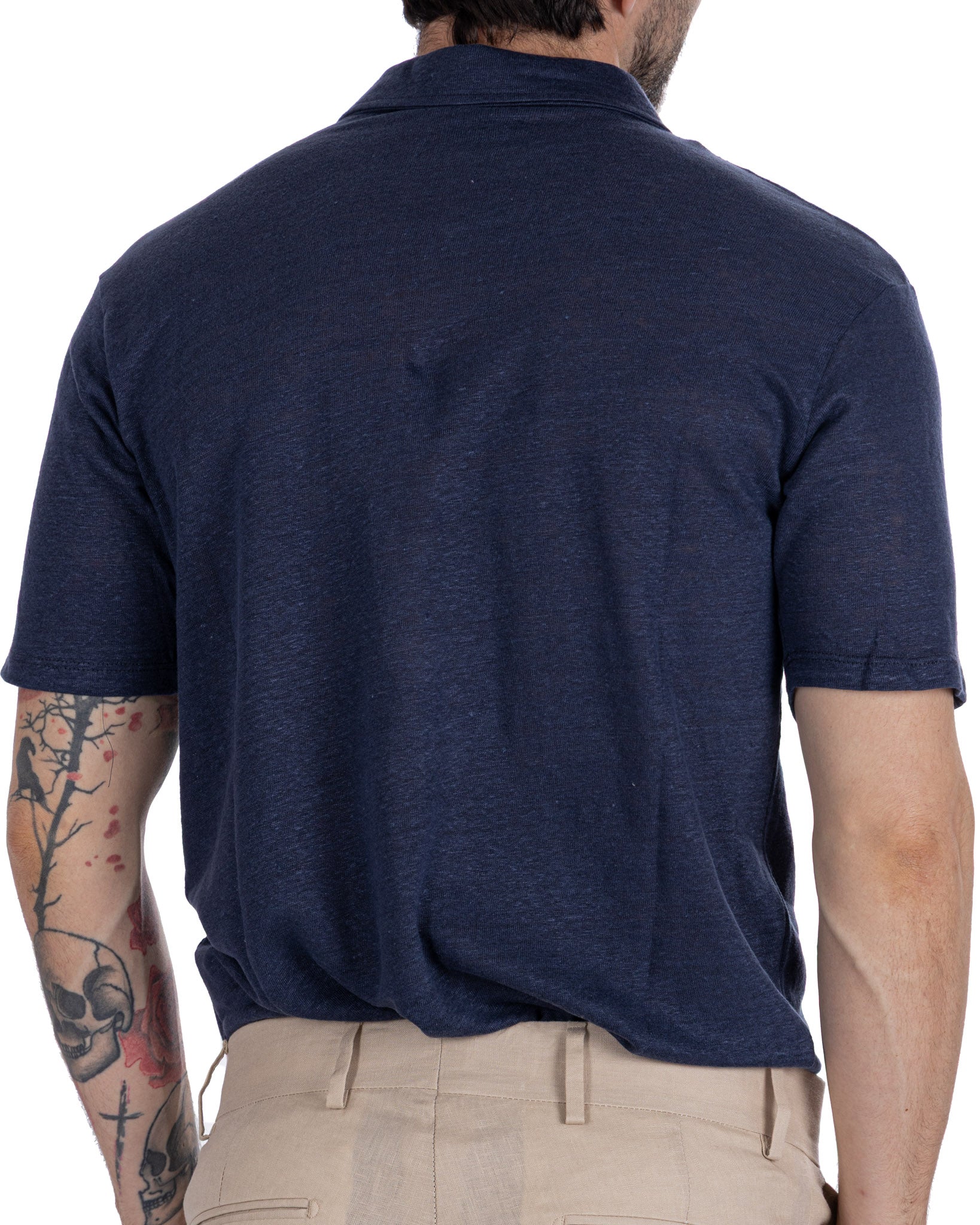 Marcos - polo tricoté en lin bleu