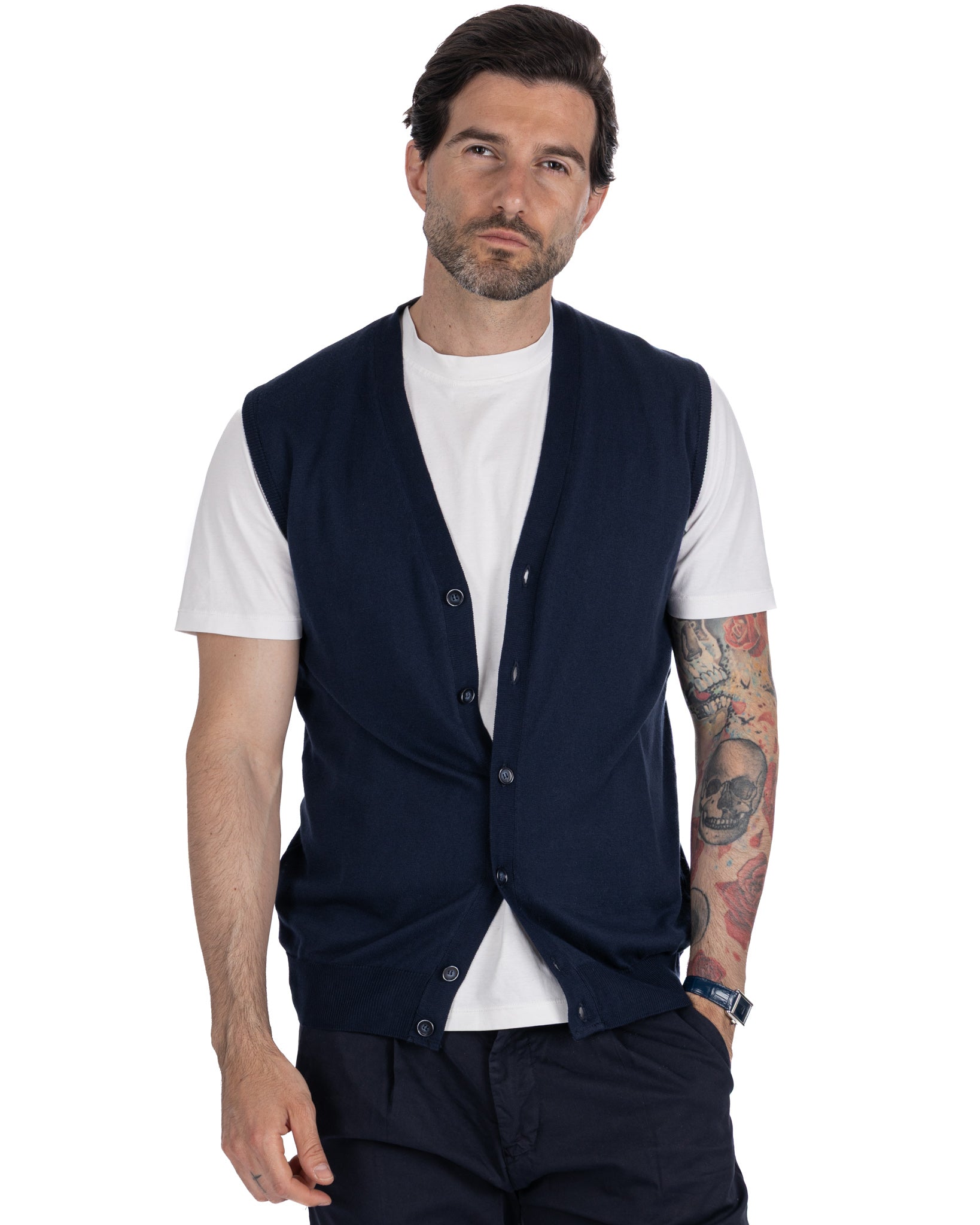 Logan - gilet tricoté en coton bleu