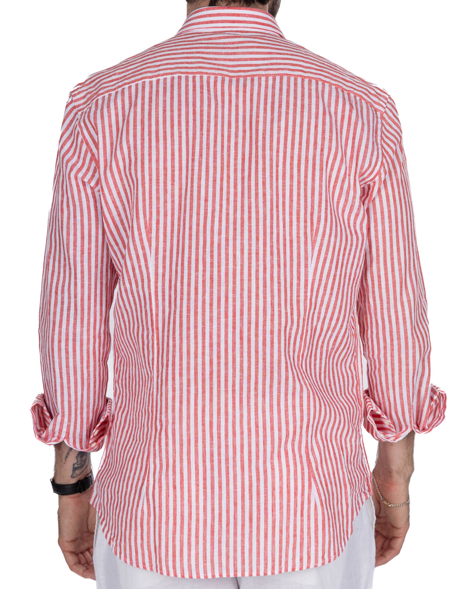 Cassis - Red Striped Linen Blend Shirt